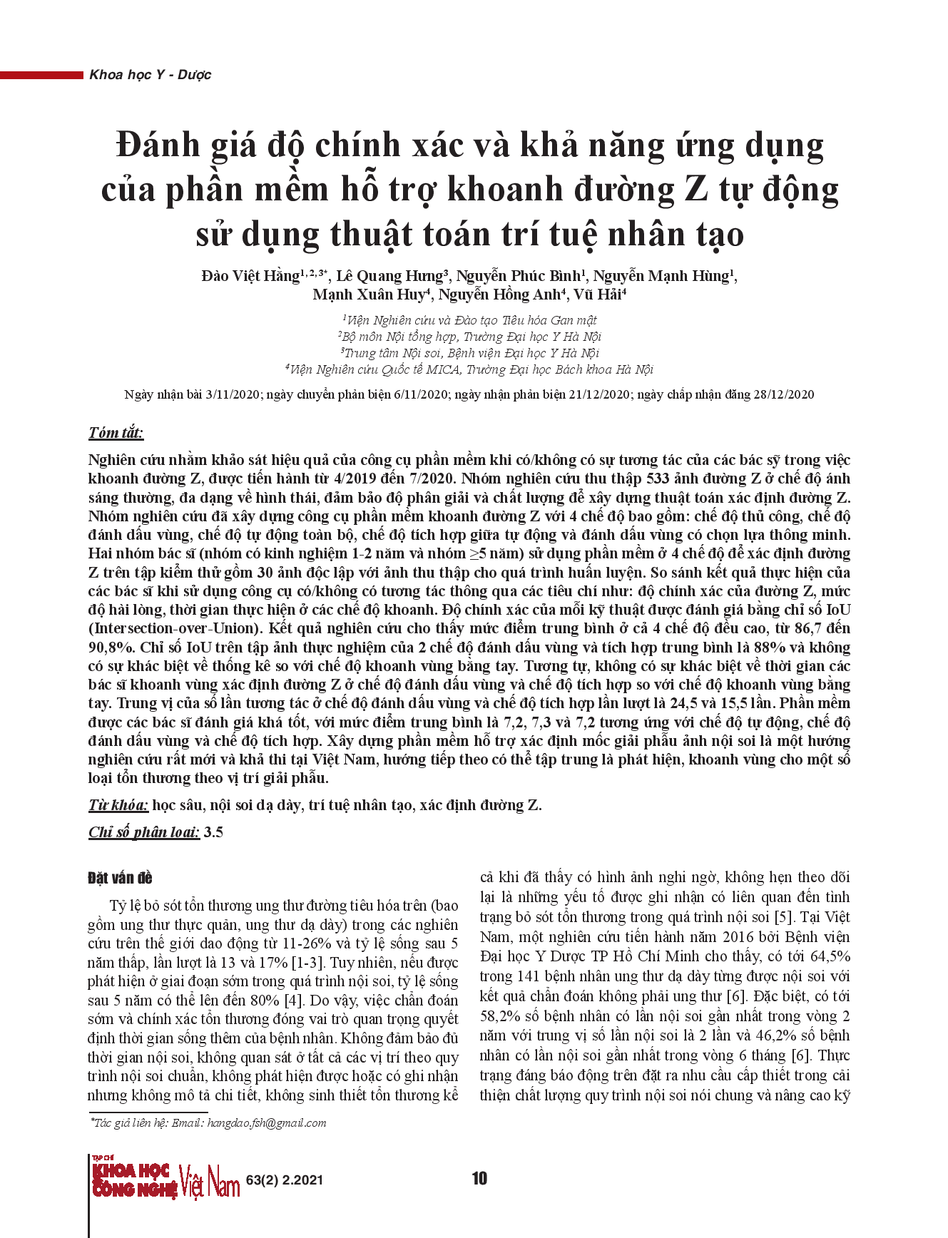 Đánh giá độ chính xác và khả năng ứng dụng của phần mềm hỗ trợ khoanh đường Z tự động sử dụng thuật toán trí tuệ nhân tạo.