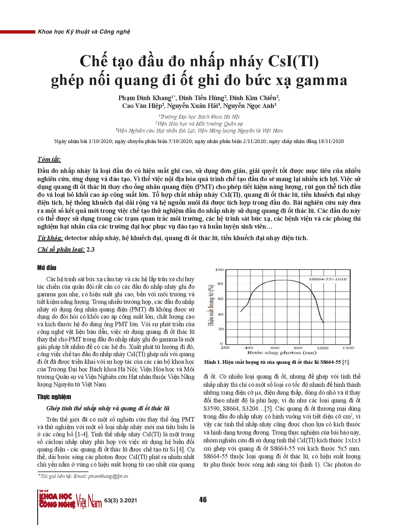 Chế tạo đầu đo nhấp nháy CsI(Tl) ghép nối quang đi ốt ghi đo bức xạ gamma.