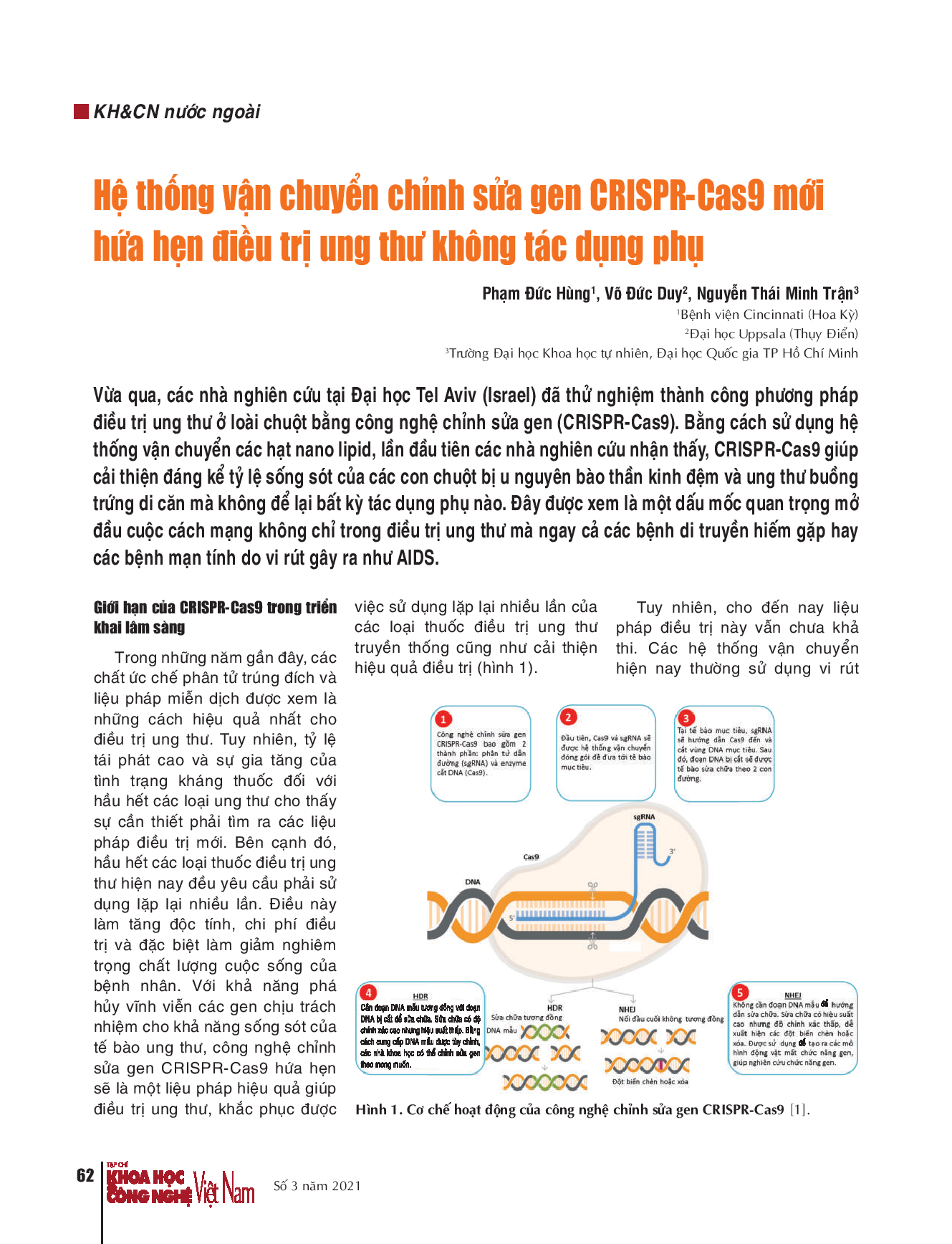 Hệ thống vận chuyển chỉnh sửa gen CRISPR-Cas9 mới hứa hẹn điều trị ung thư không tác dụng phụ