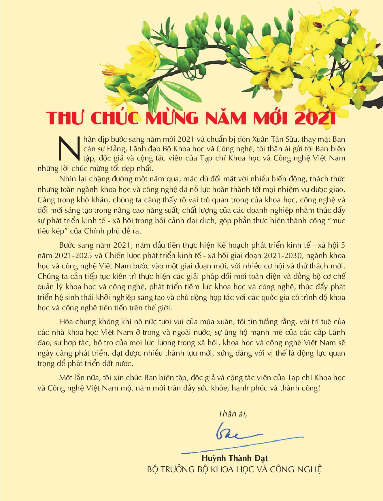 Thư chúc mừng năm mới 2021