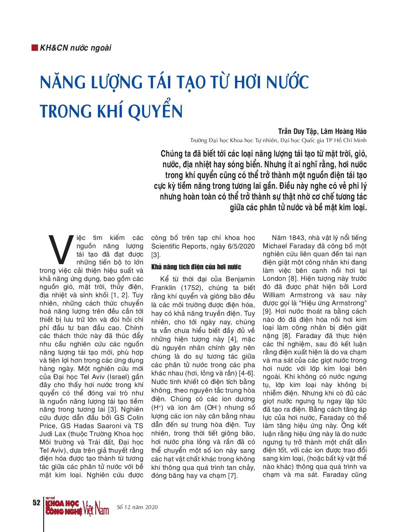 Năng lượng tái tạo từ hơi nước trong khí quyển