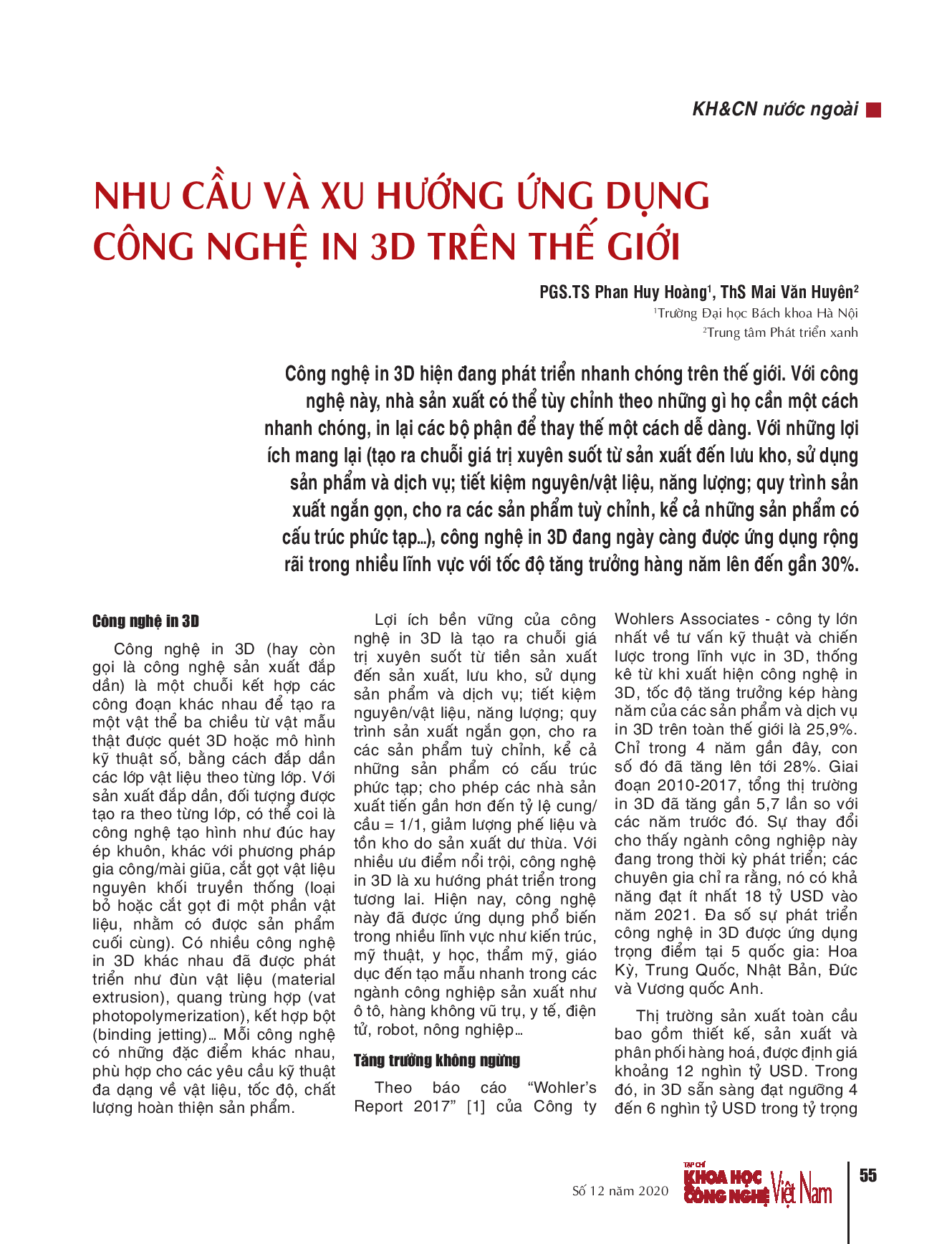 Nhu cầu và xu hướng ứng dụng công nghệ in 3D trên thế giới