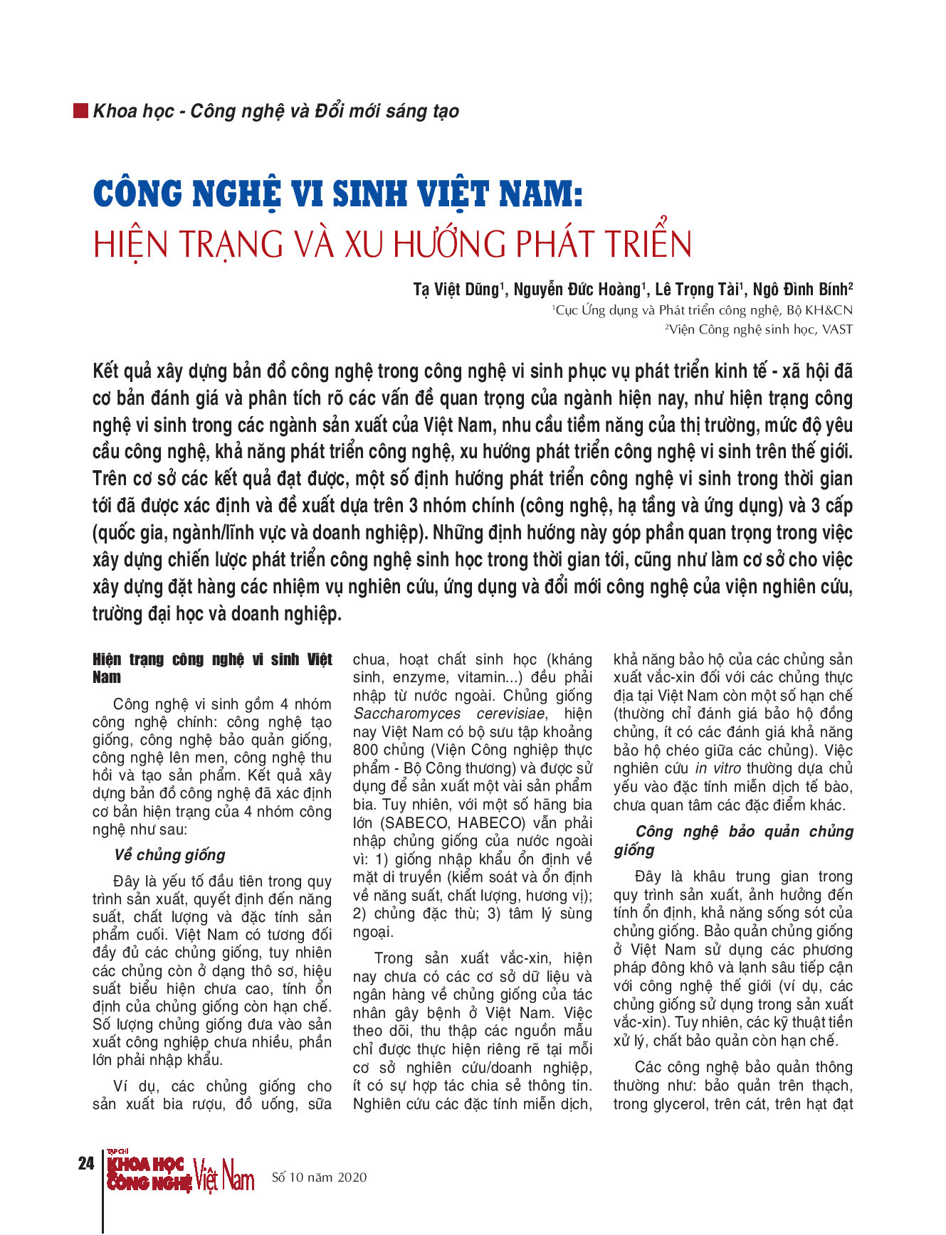 Công nghệ vi sinh Việt Nam: Hiện trạng và xu hướng phát triển