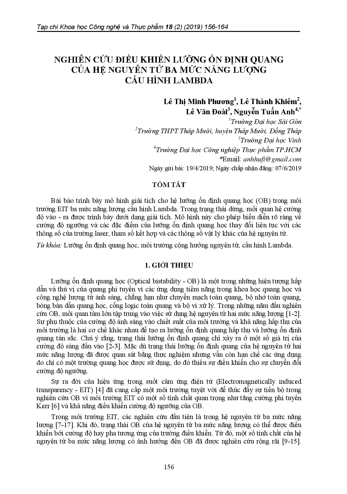 Nghiên Cứu Điều Khiển Lưỡng Ổn Định Quang Của Hệ Nguyên Tử Ba Mức Năng Lượng Cấu Hình Lambda