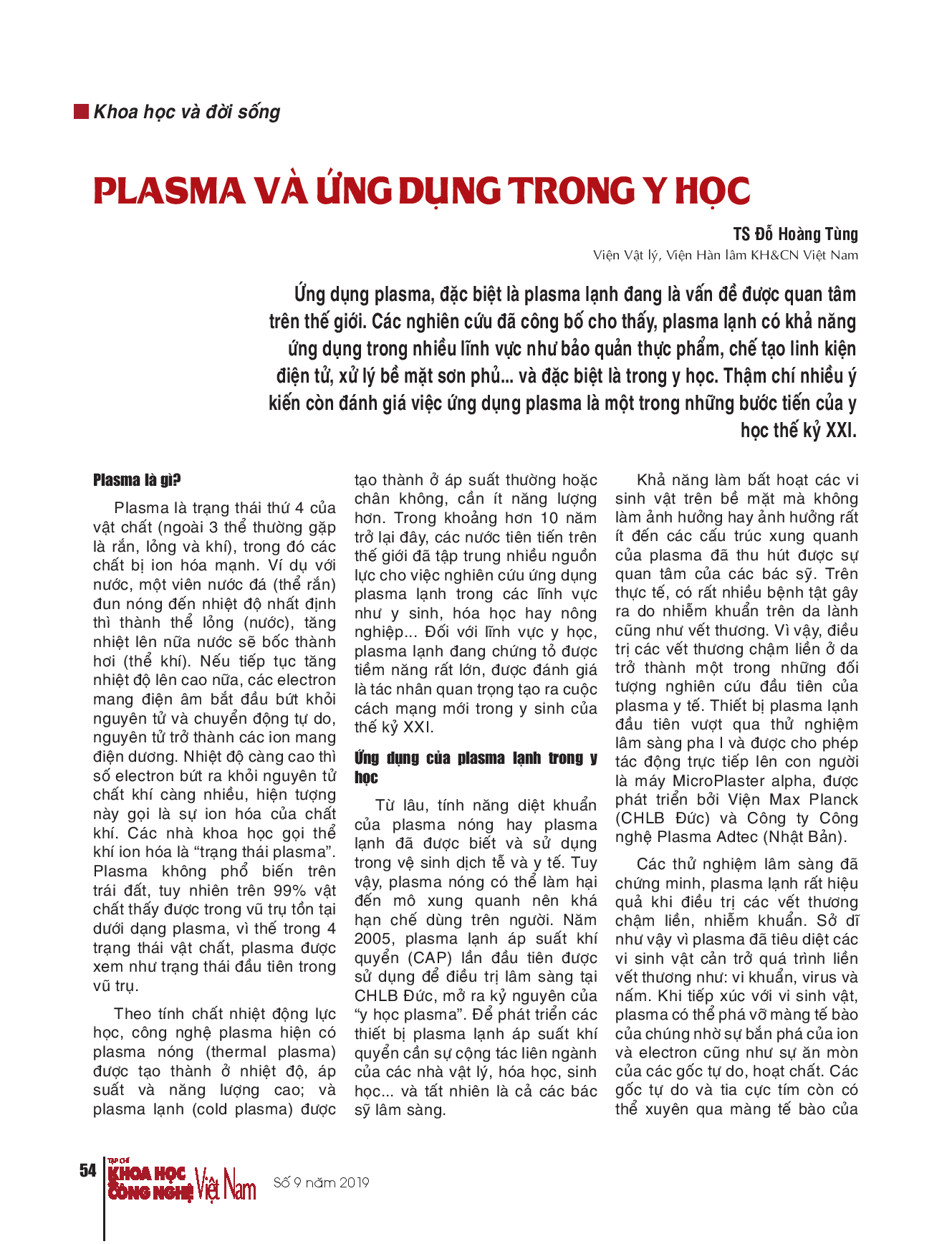 Plasma và ứng dụng trong y học