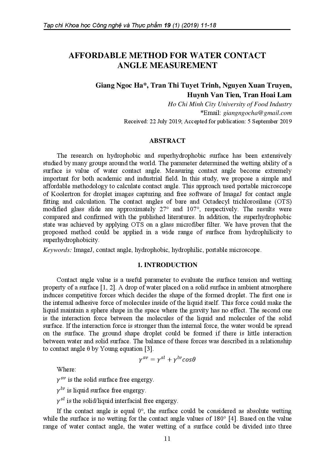 Affordable Method For Water Contact Angle Measurement