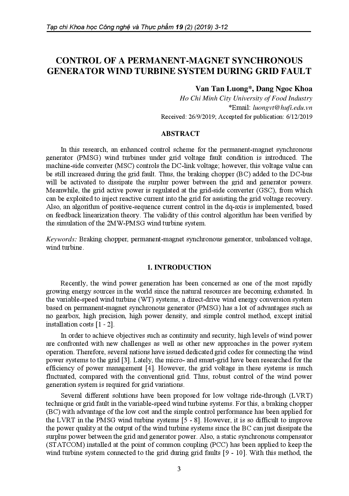 Control Of A Permanent-Magnet Synchronous Generator Wind Turbine System During Grid Fault