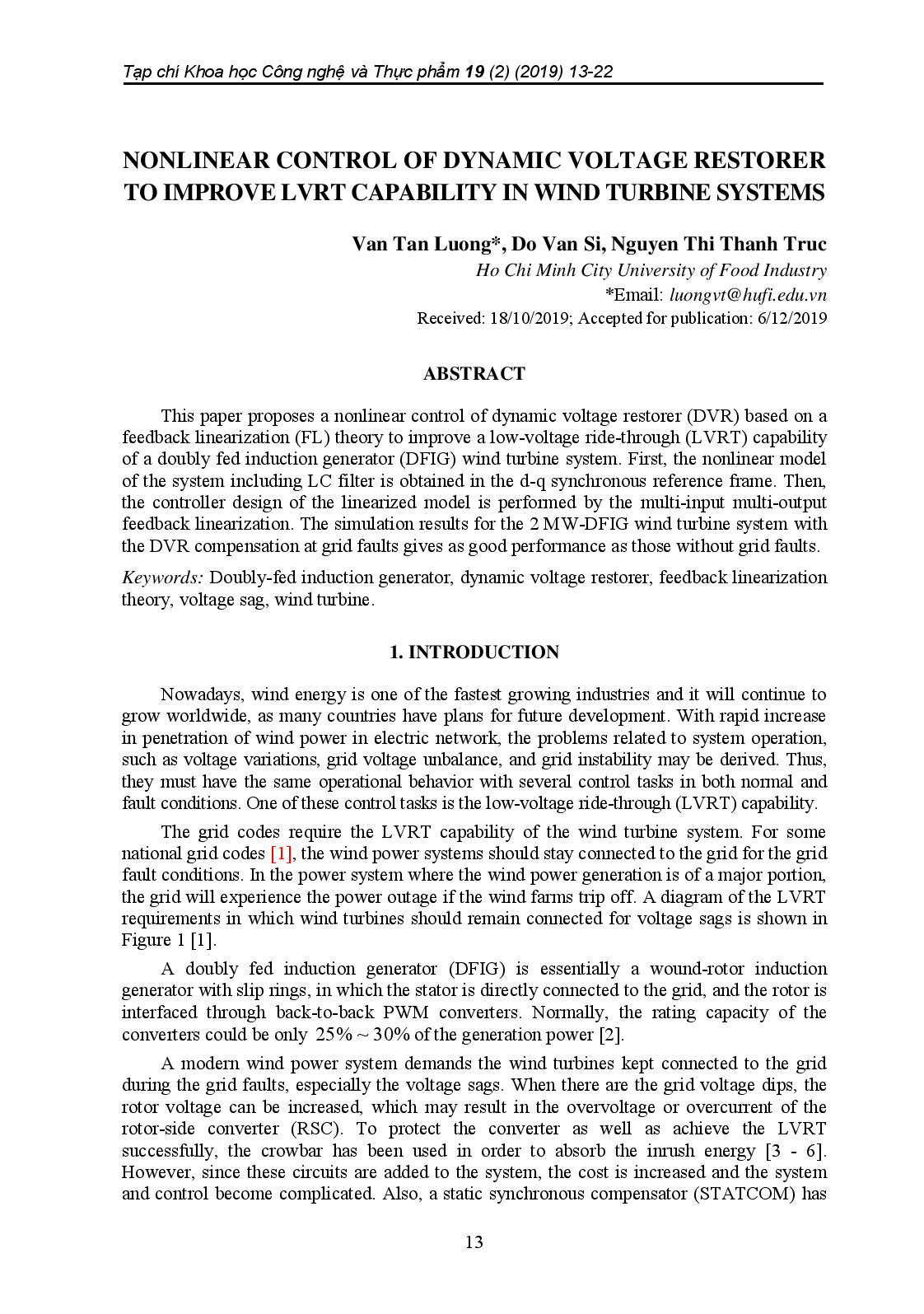 Nonlinear Control Of Dynamic Voltage Restorer To Improve Lvrt Capability In Wind Turbine Systems