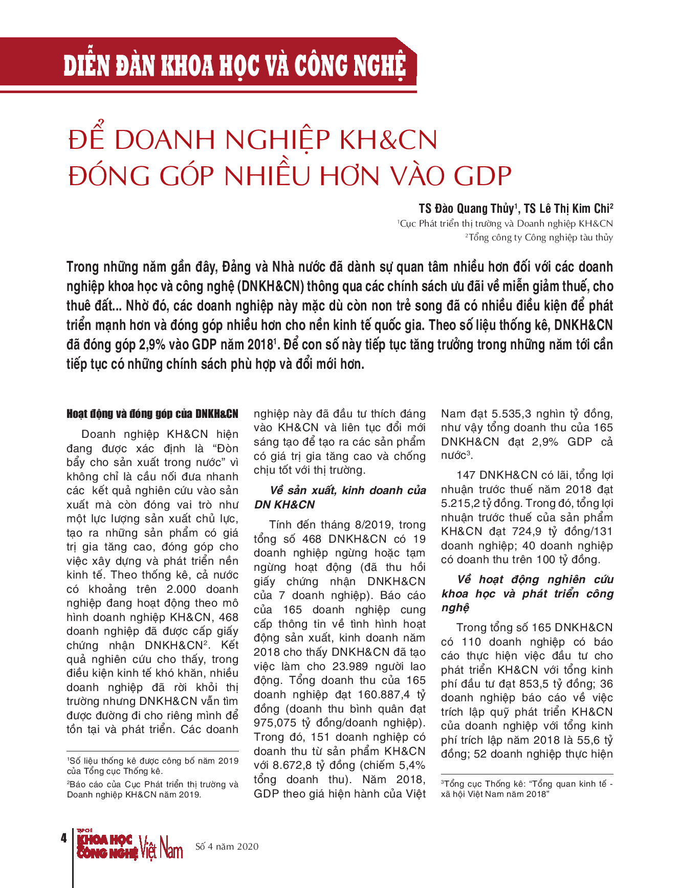 Để doanh nghiệp KH&CN đóng góp nhiều hơn vào GDP