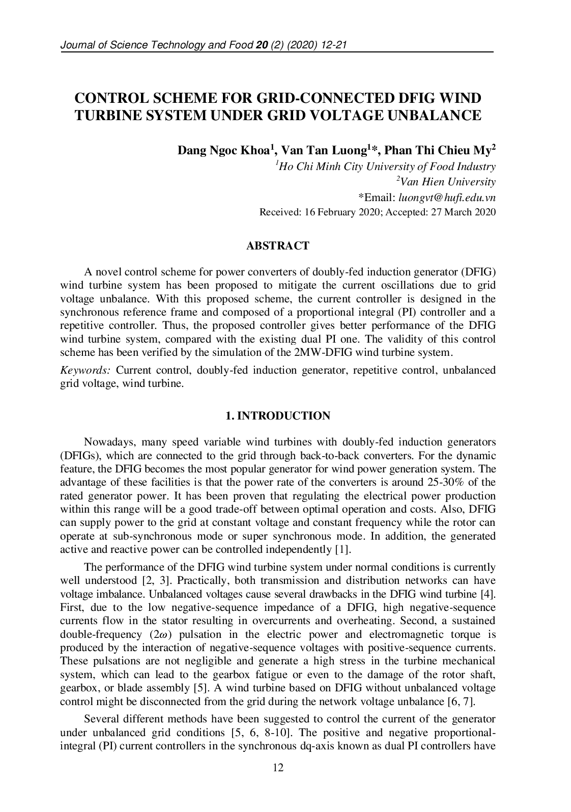 Control Scheme For Grid-Connected Dfig Wind Turbine System Under Grid Voltage Unbalance