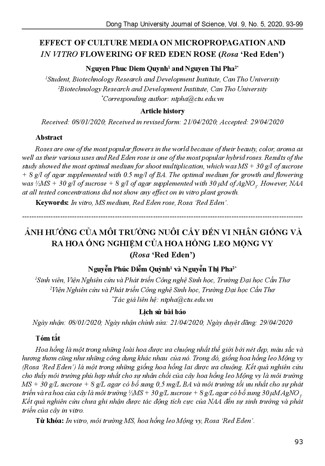 Effect Of Culture Media On Micropropagation And In Vitro Flowering Of Red Eden Rose (Rosa ‘Red Eden’)