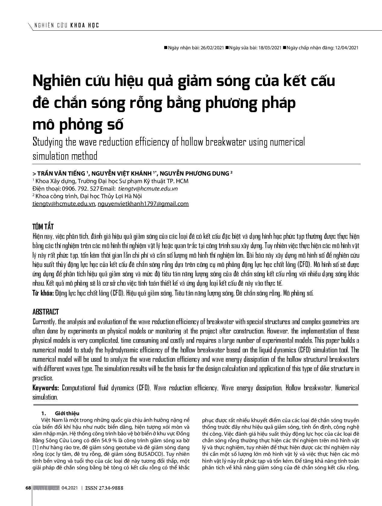 Nghiên Cứu Hiệu Quả Giảm Sóng Của Kết Cấu Đê Chắn Sóng Rỗng Bằng Phương Pháp Mô Phỏng Số