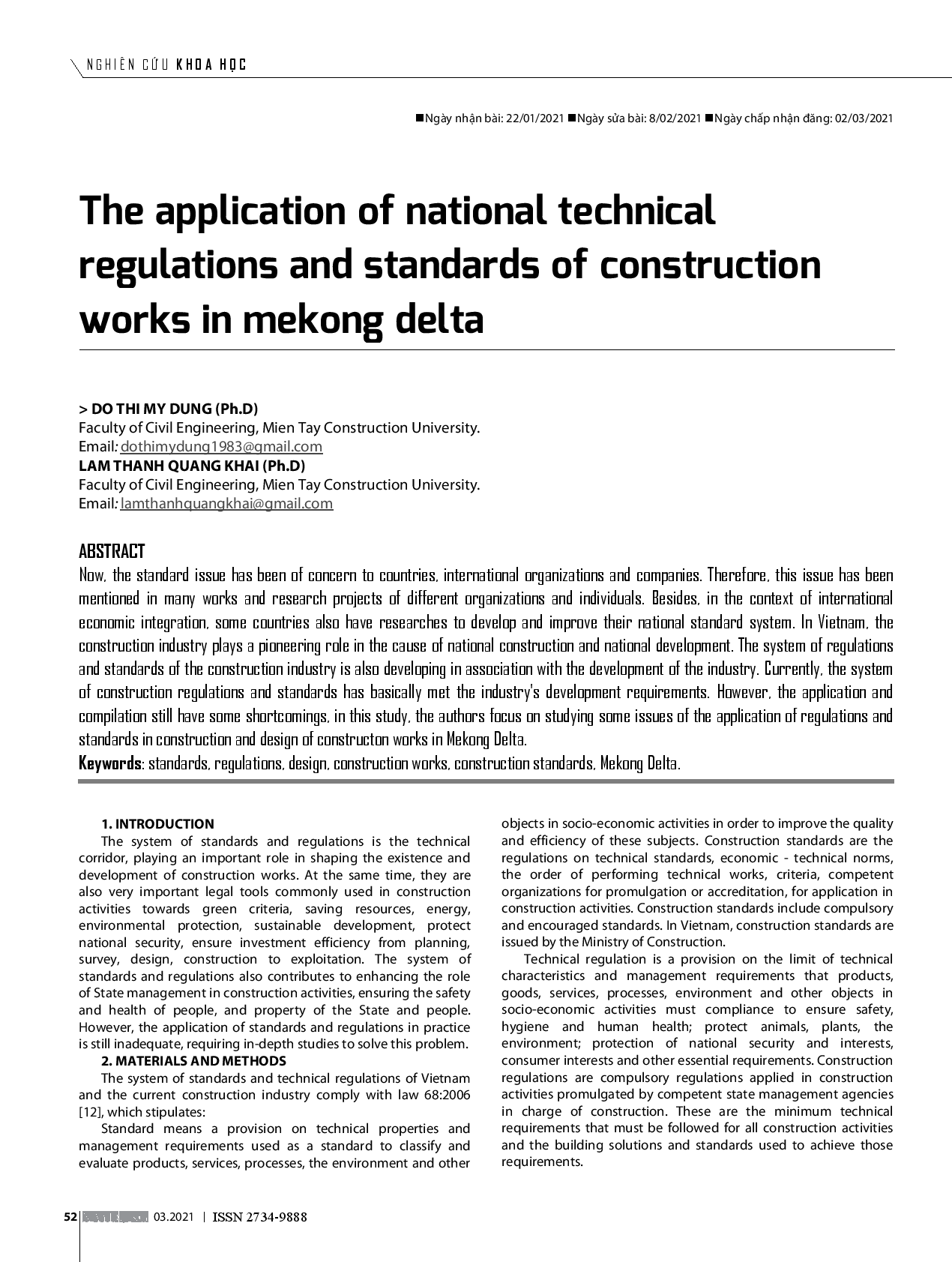 The Application Of National Technical Regulations And Standards Of Construction Works In Mekong Delta