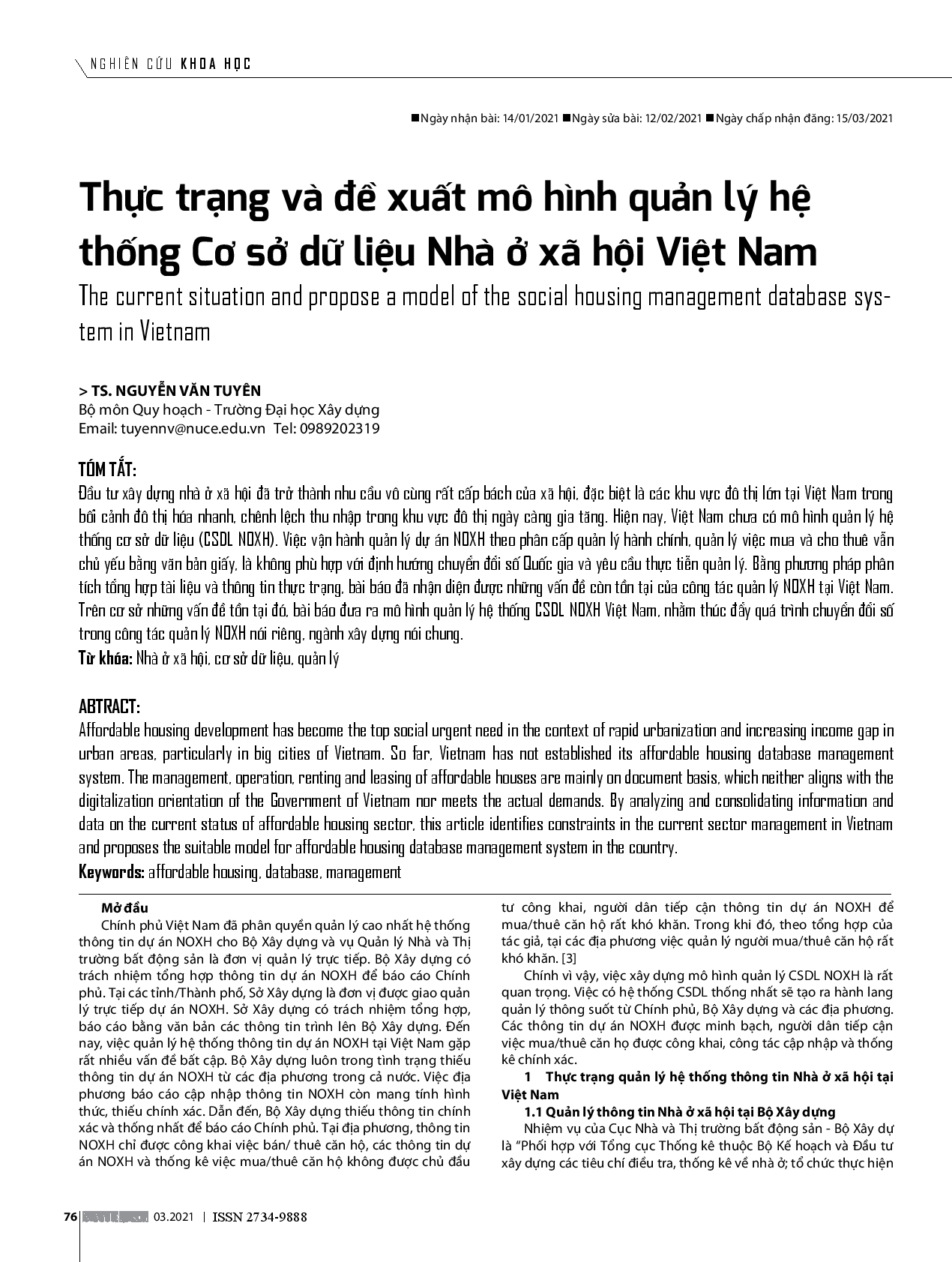 Thực Trạng Và Đề Xuất Mô Hình Quản Lý Hệ Thống Cơ Sở Dữ Liệu Nhà Ở Xã Hội Việt Nam