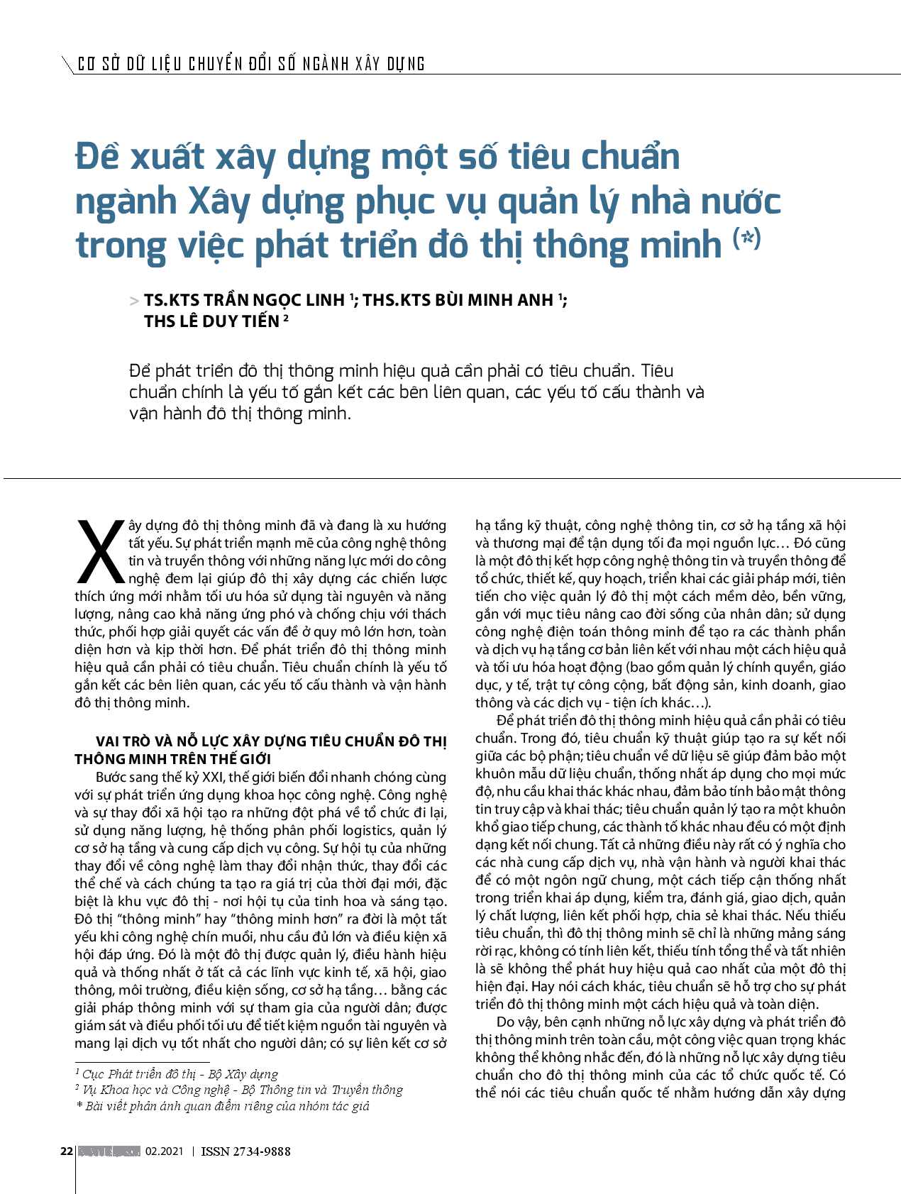 Đề Xuất Xây Dựng Một Số Tiêu Chuẩn Ngành Xây Dựng Phục Vụ Quản Lý Nhà Nước Trong Việc Phát Triển Đô Thị Thông Minh