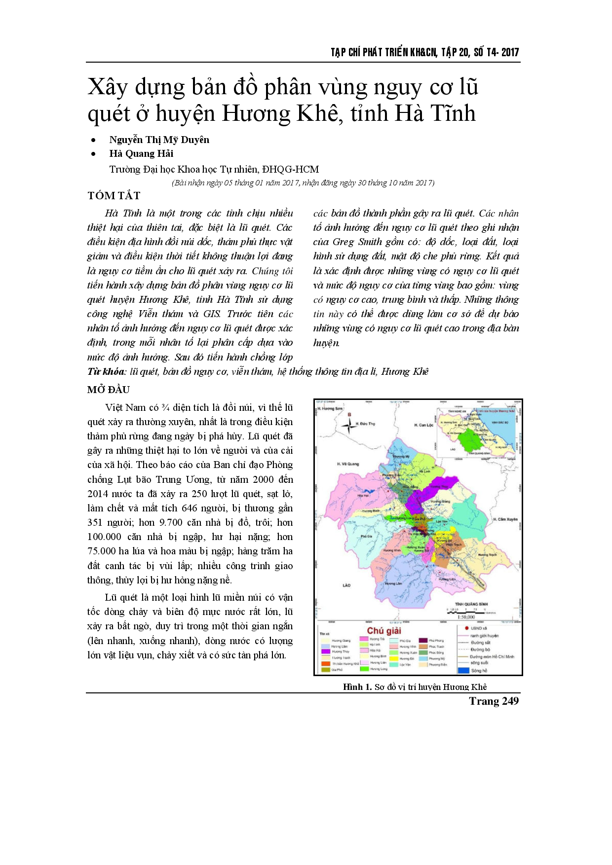 Flash floods potential area mapping at Huong Khe district, Ha Tinh province