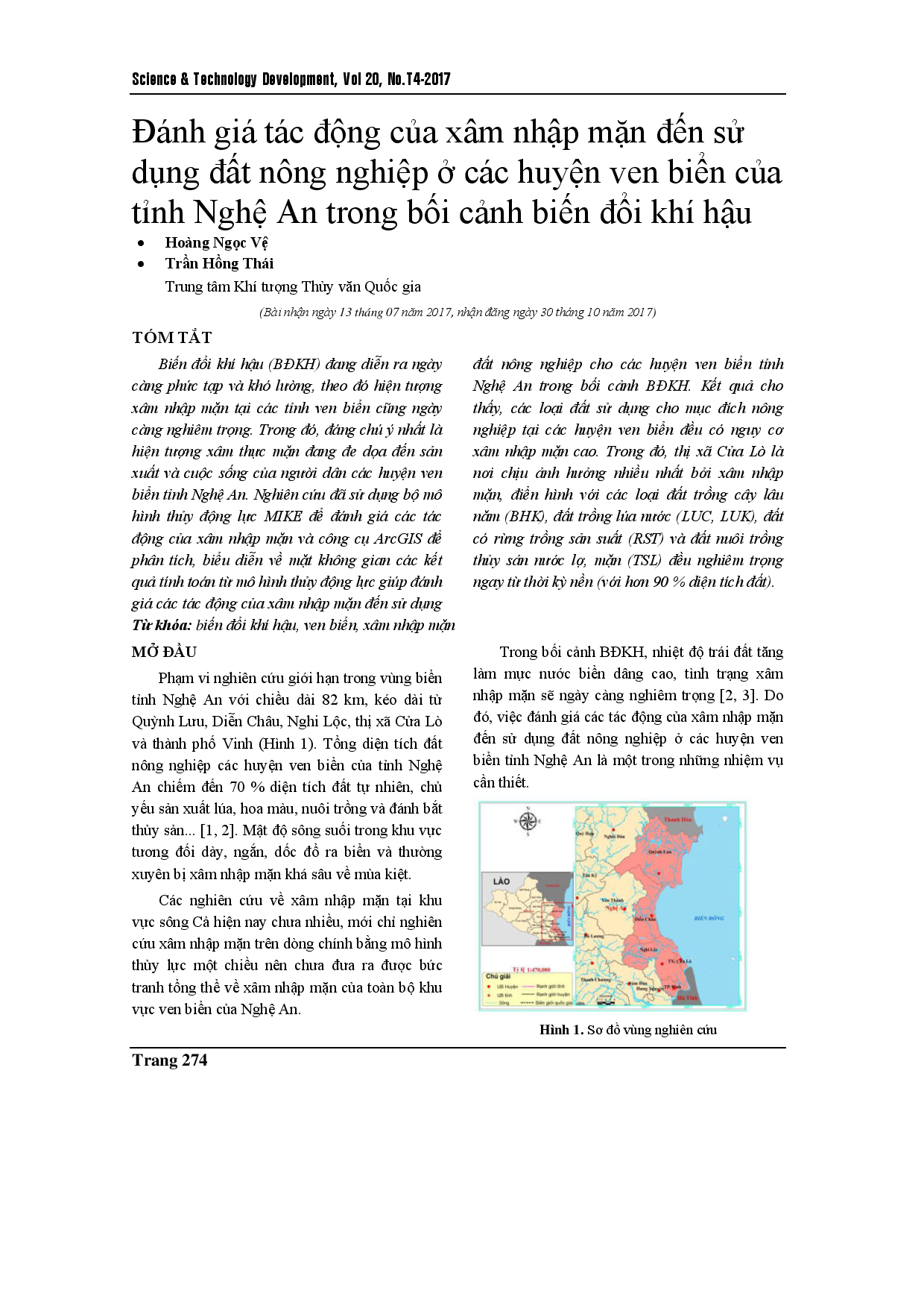 Assessing the impact of saltwater intrusion on agricultural land in Nghe An’s coastal areas in the context of climate change