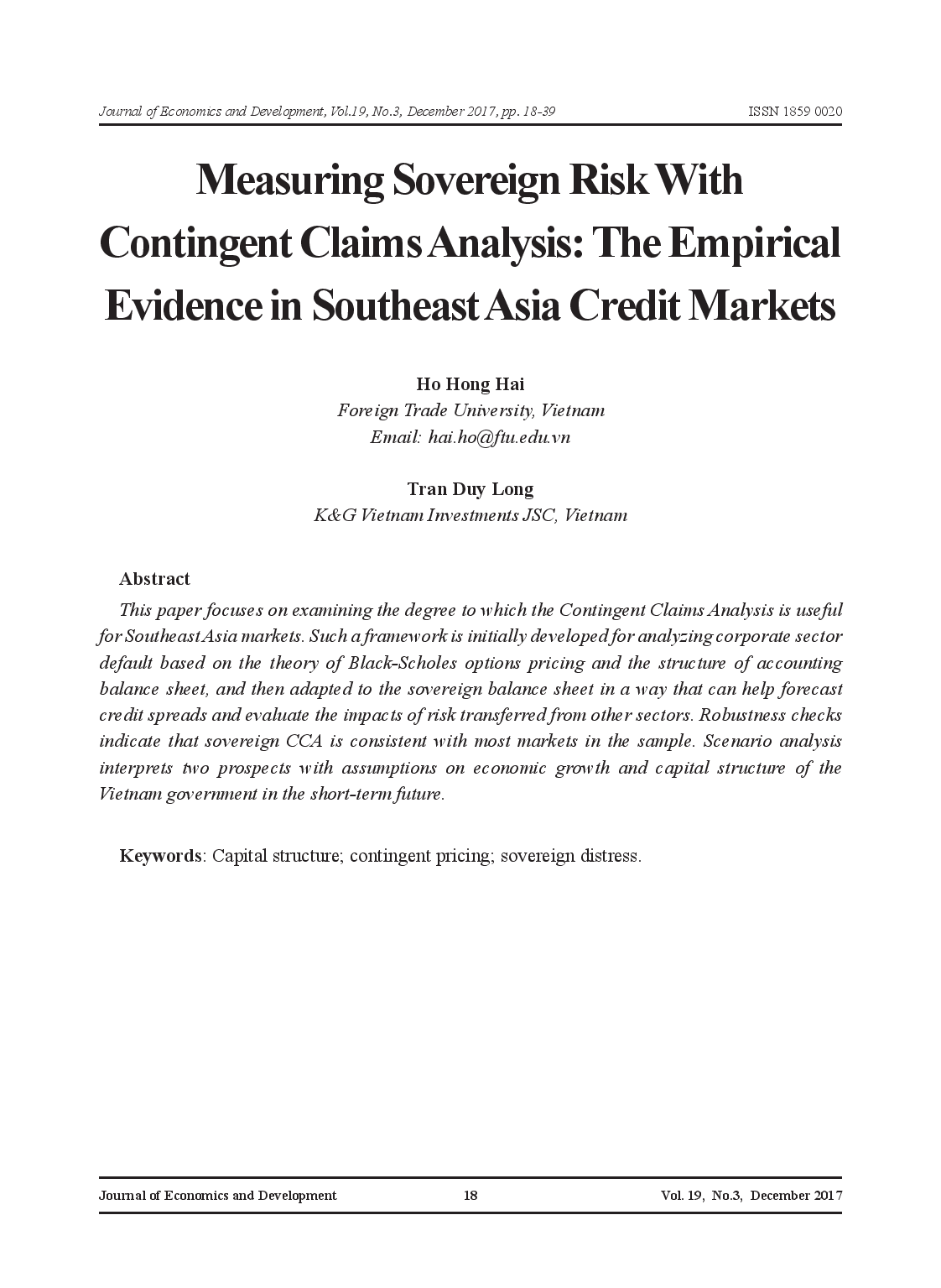 Measuring Sovereign Risk With Contingent Claims Analysis: The Empirical Evidence in Southeast Asia Credit Markets