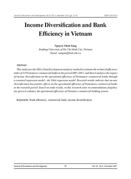 Income Diversification and Bank Efficiency in Vietnam