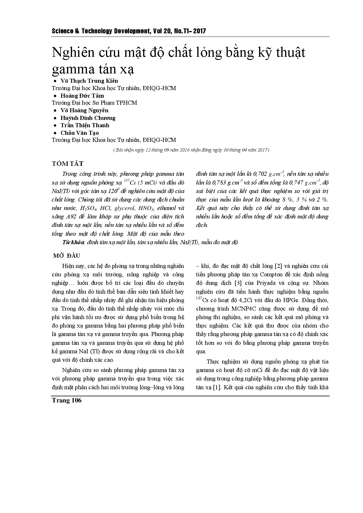 Investigation of the liquid density using Gamma scattering technique