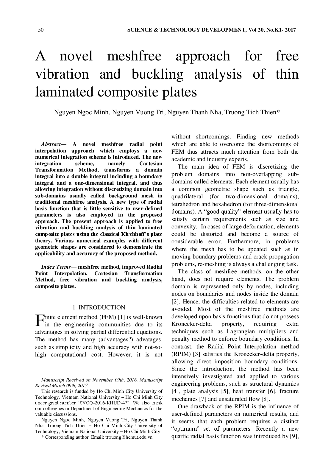 A novel meshfree approach for free vibration and buckling analysis of thin laminated composite plates