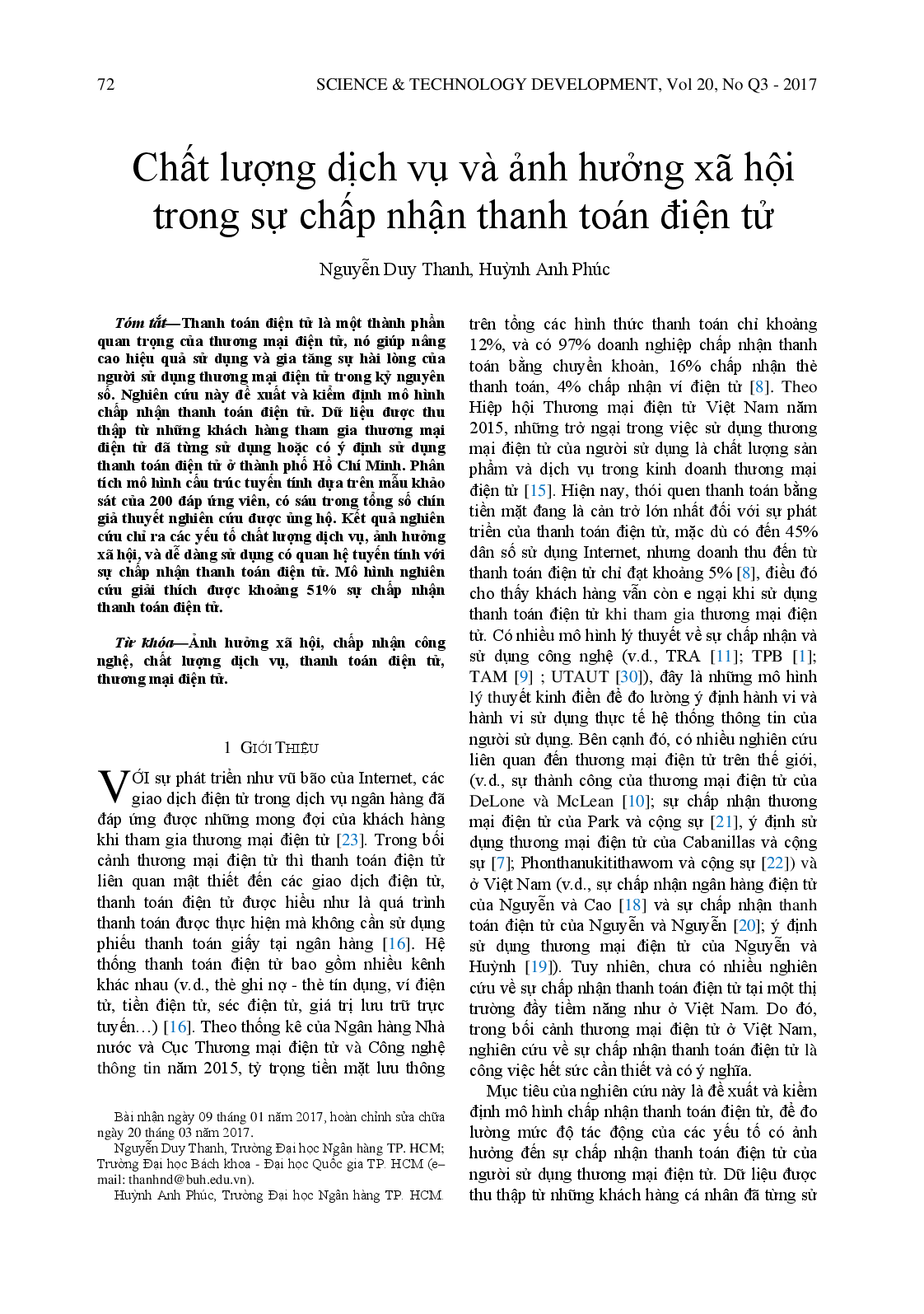 Chất lượng dịch vụ và ảnh hưởng xã hội đối với việc áp dụng thanh toán điện tử