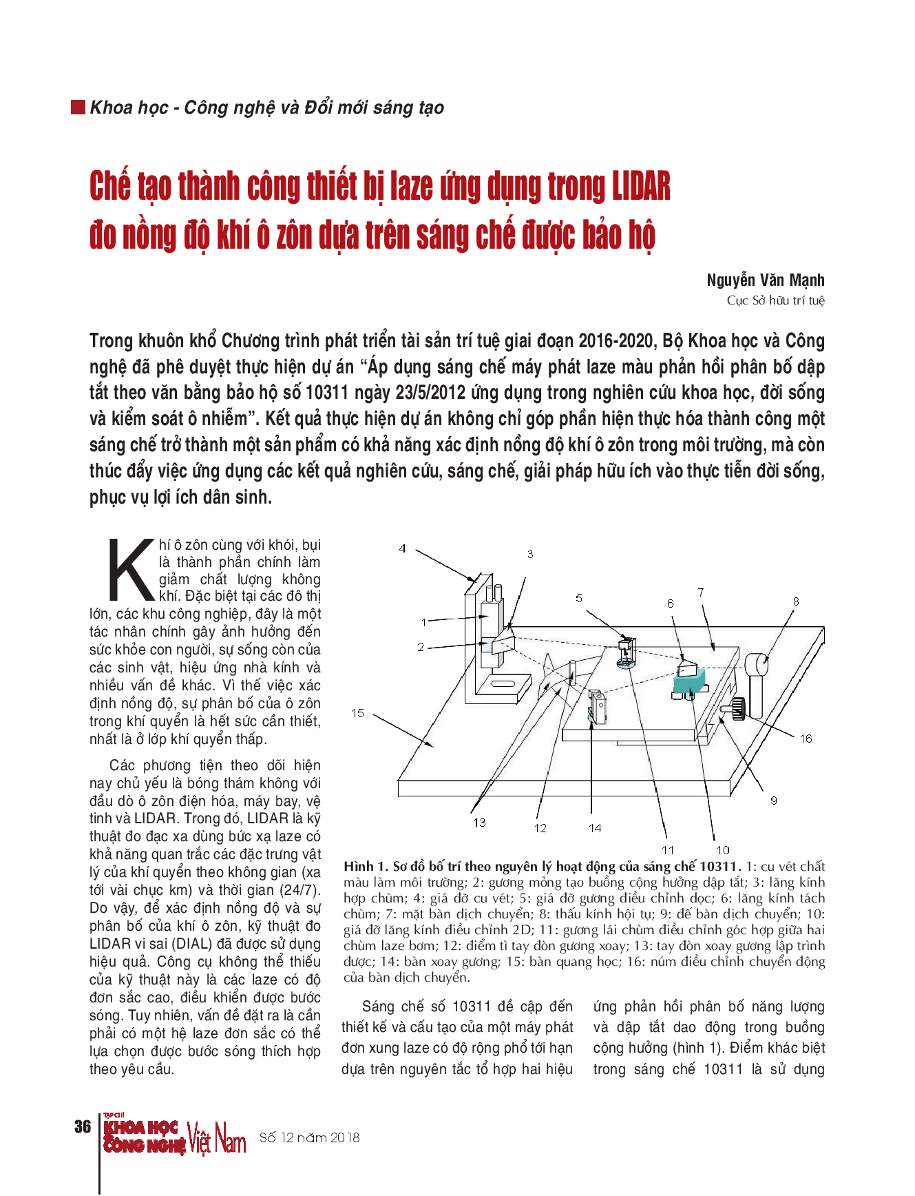 Chế tạo thành công thiết bị laze ứng dụng trong LIDAR đo nồng độ khí ô zôn dựa trên sáng chế được bảo hộ