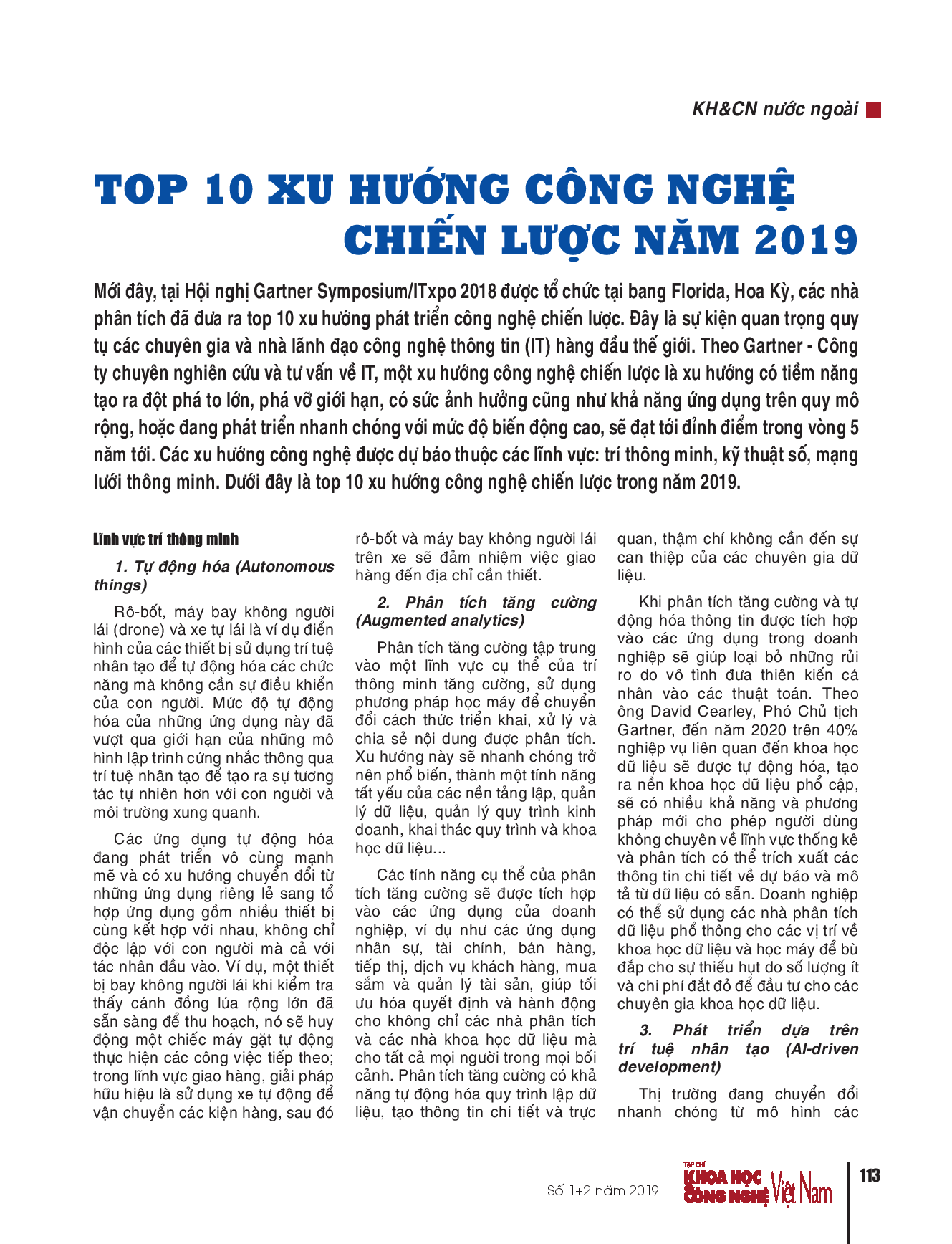 Top 10 xu hướng công nghệ chiến lược năm 2019