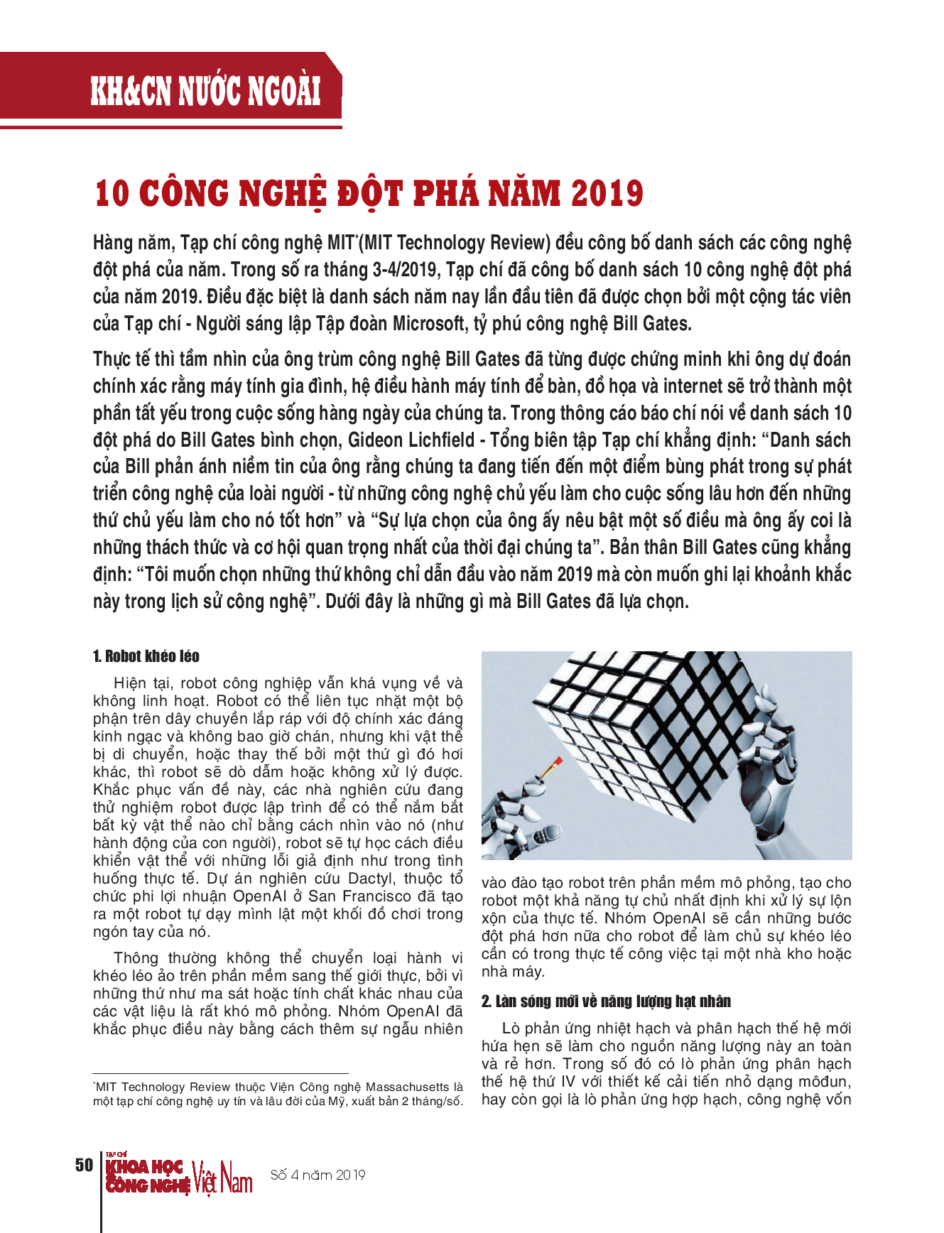 10 công nghệ đột phá năm 2019