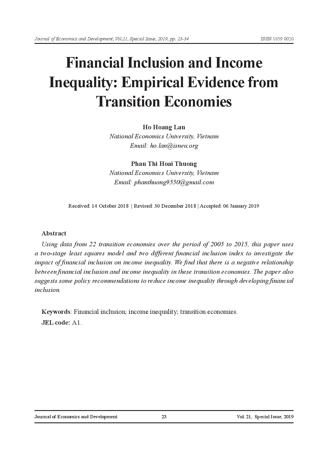 Financial Inclusion and Income Inequality: Empirical Evidence from Transition Economies