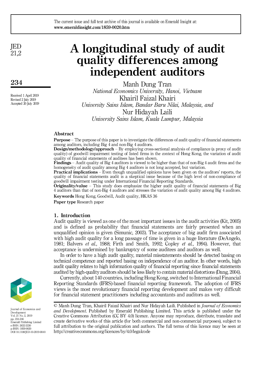 A longitudinal study of audit quality differences among independent auditors