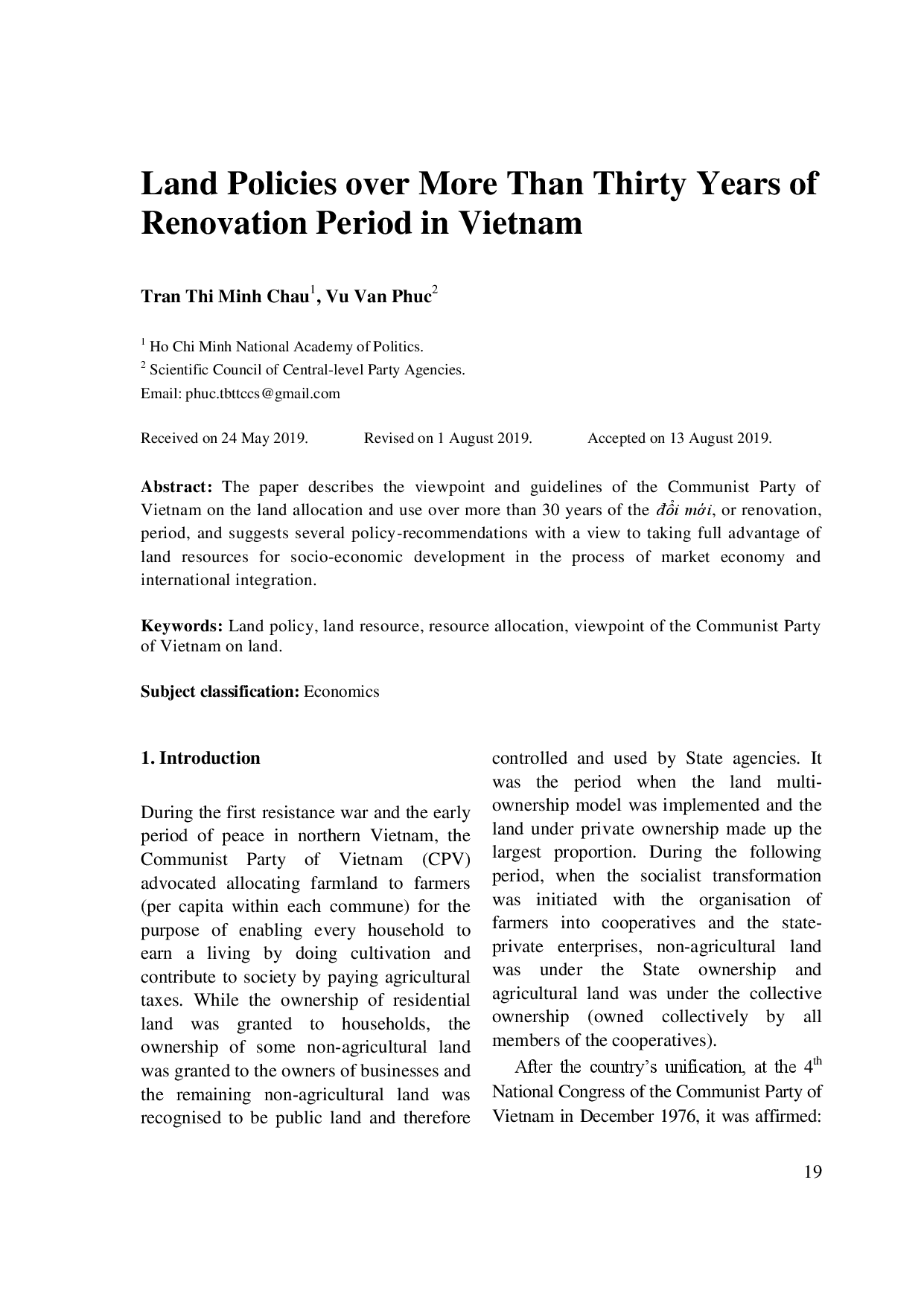 Land Policies over More Than Thirty Years of Renovation Period in Vietnam