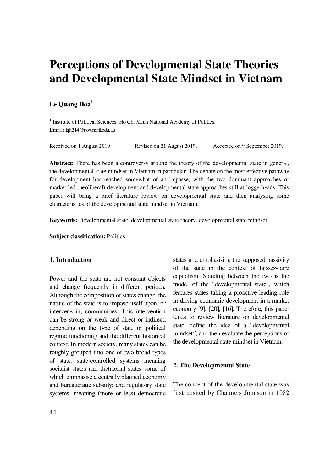 Perceptions of Developmental State Theories and Developmental State Mindset in Vietnam