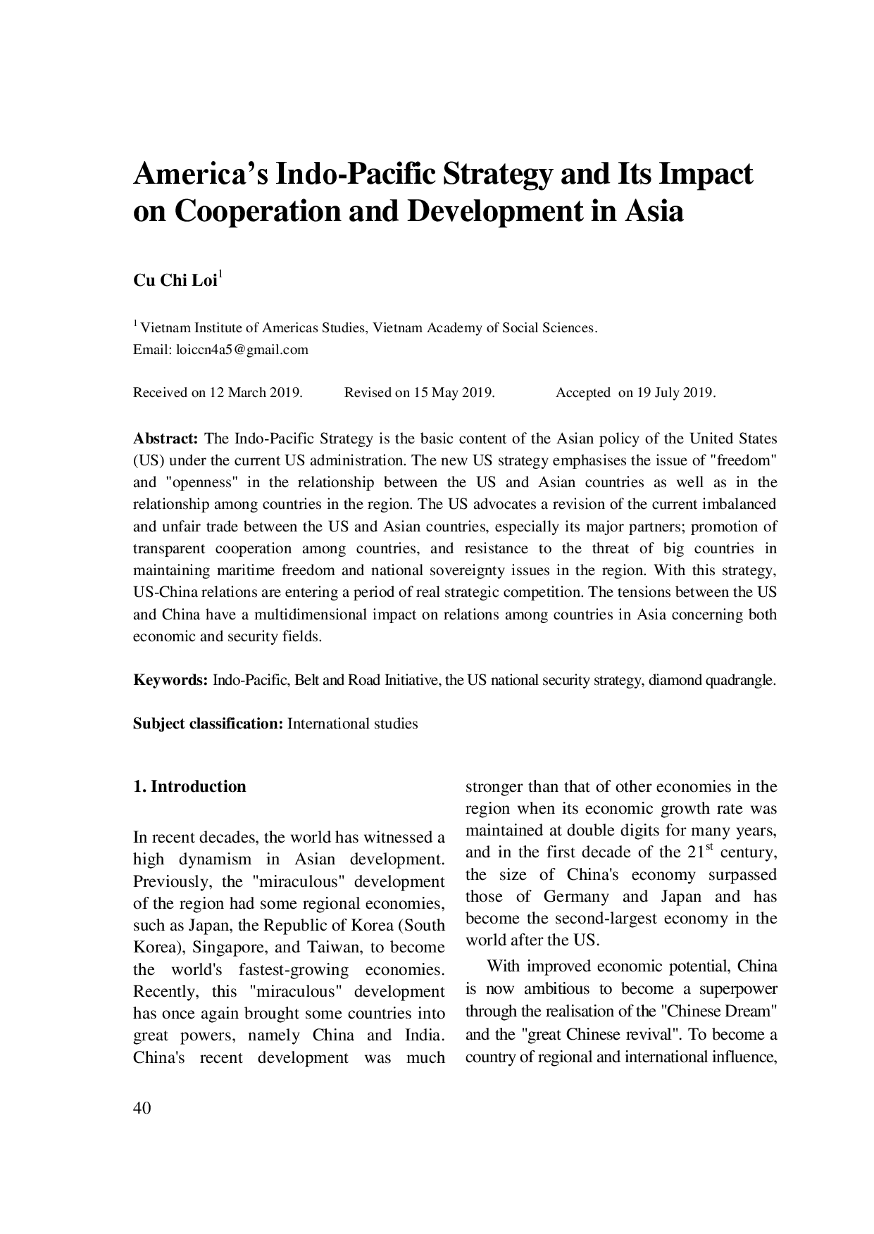 America’s Indo-Pacific Strategy and Its Impact on Cooperation and Development in Asia