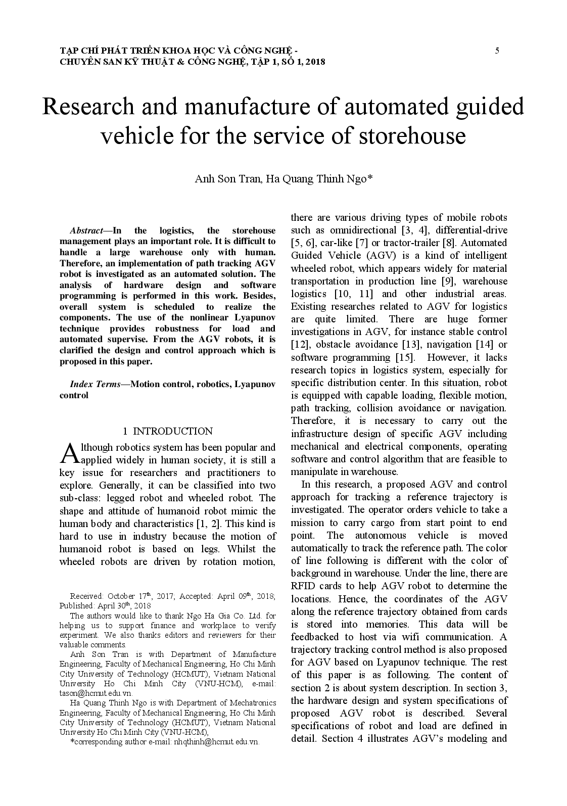 Research and manufacture of automated guided vehicle for the service of storehouse