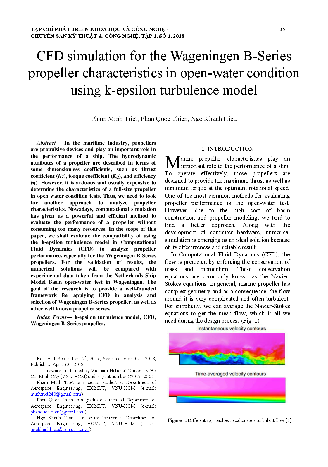 CFD simulation for the Wageningen B-Series propeller characteristics in open-water condition using k-epsilon turbulence model