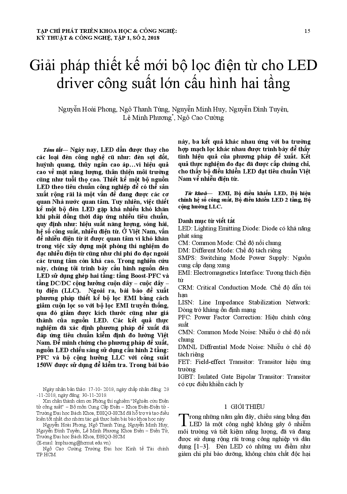 Giải pháp thiết kế mới bộ lọc điện từ cho LED driver công suất lớn cấu hình hai tầng