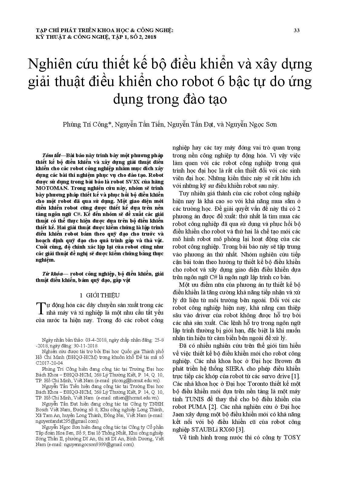 Nghiên cứu thiết kế bộ điều khiển và xây dựng giải thuật điều khiển cho robot 6 bậc tự do ứng dụng trong đào tạo