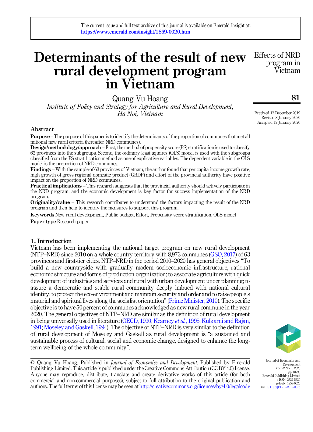 Determinants of the result of new rural development program in Vietnam