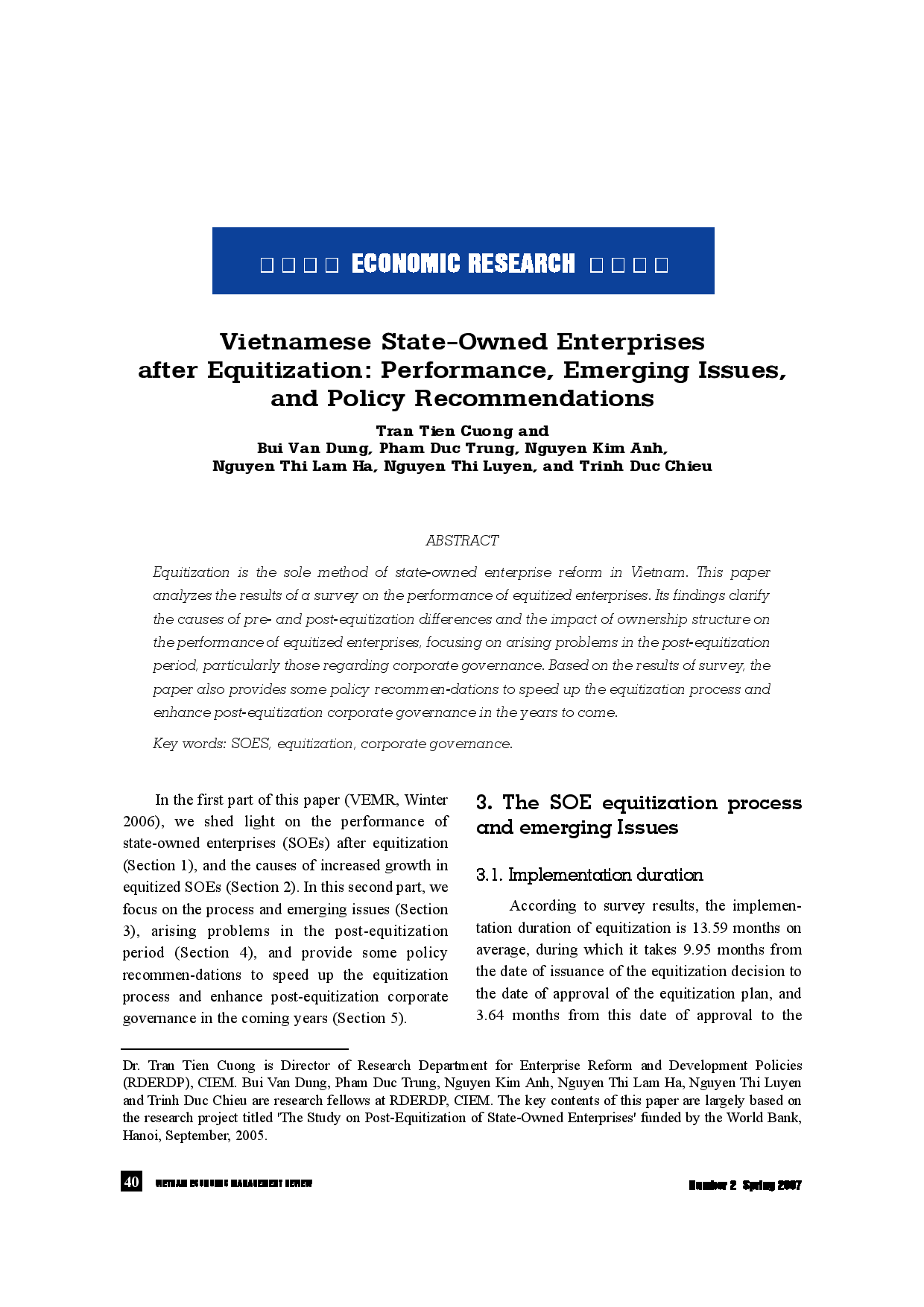 Vietnamese State-Owned Enterprises after Equitization: Performance, Emerging Issues, and Policy Recommendations