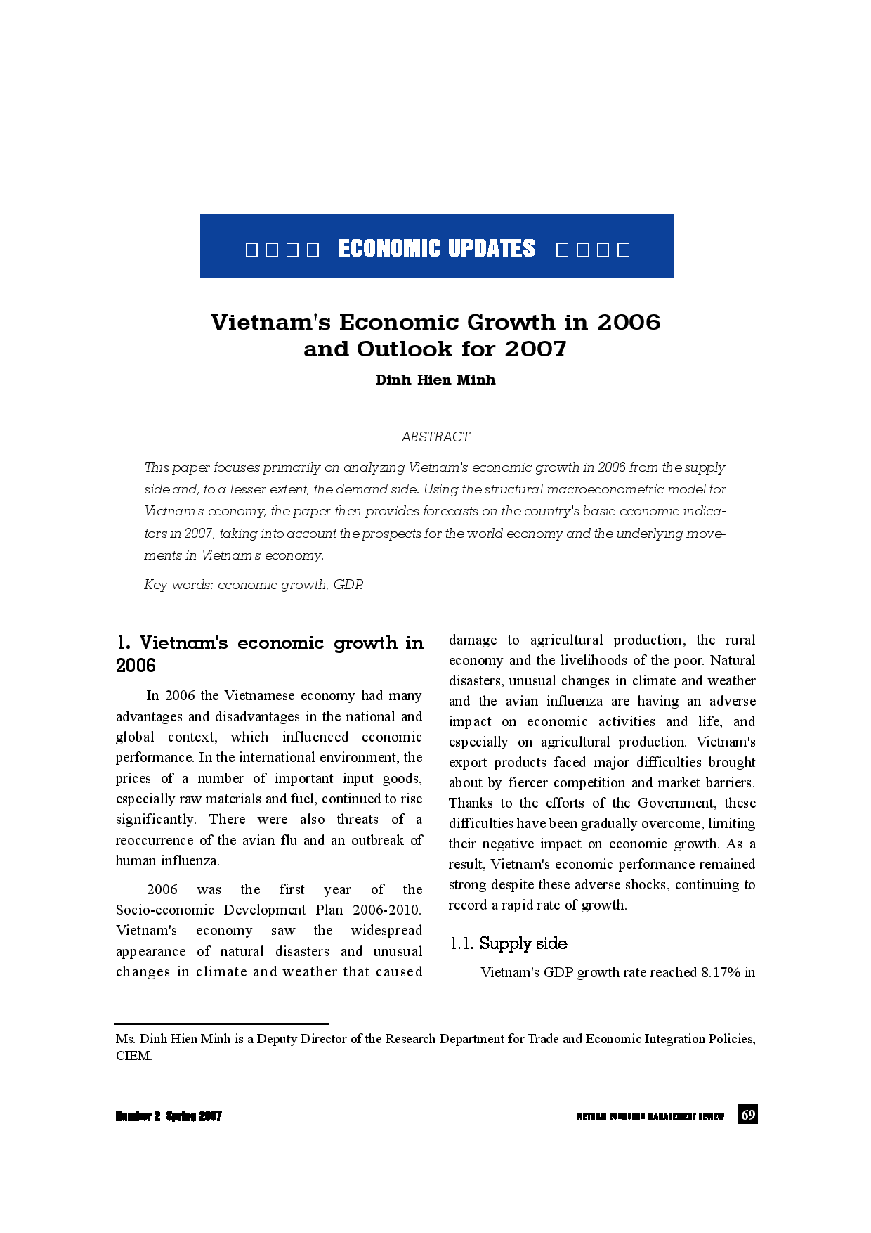 Vietnam''s Economic Growth in 2006 and Outlook for 2007