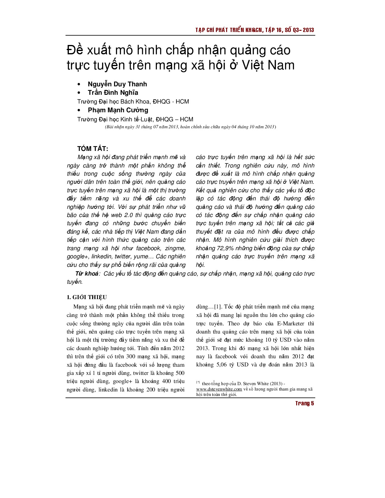 Đề xuất mô hình áp dụng quảng cáo trực tuyến trên mạng xã hội tại Việt Nam