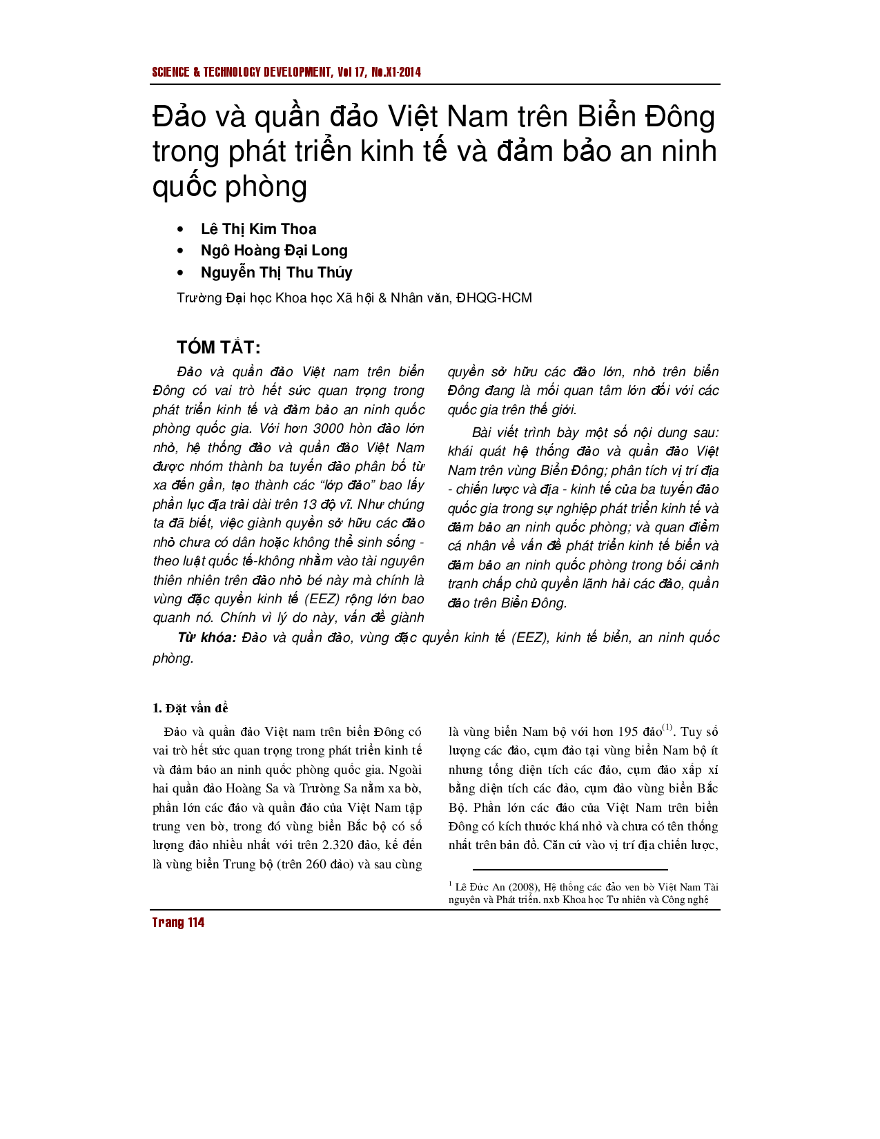 Các đảo và quần đảo của Việt Nam trên biển Đông trong quá trình phát triển kinh tế - xã hội và bảo vệ an ninh quốc gia