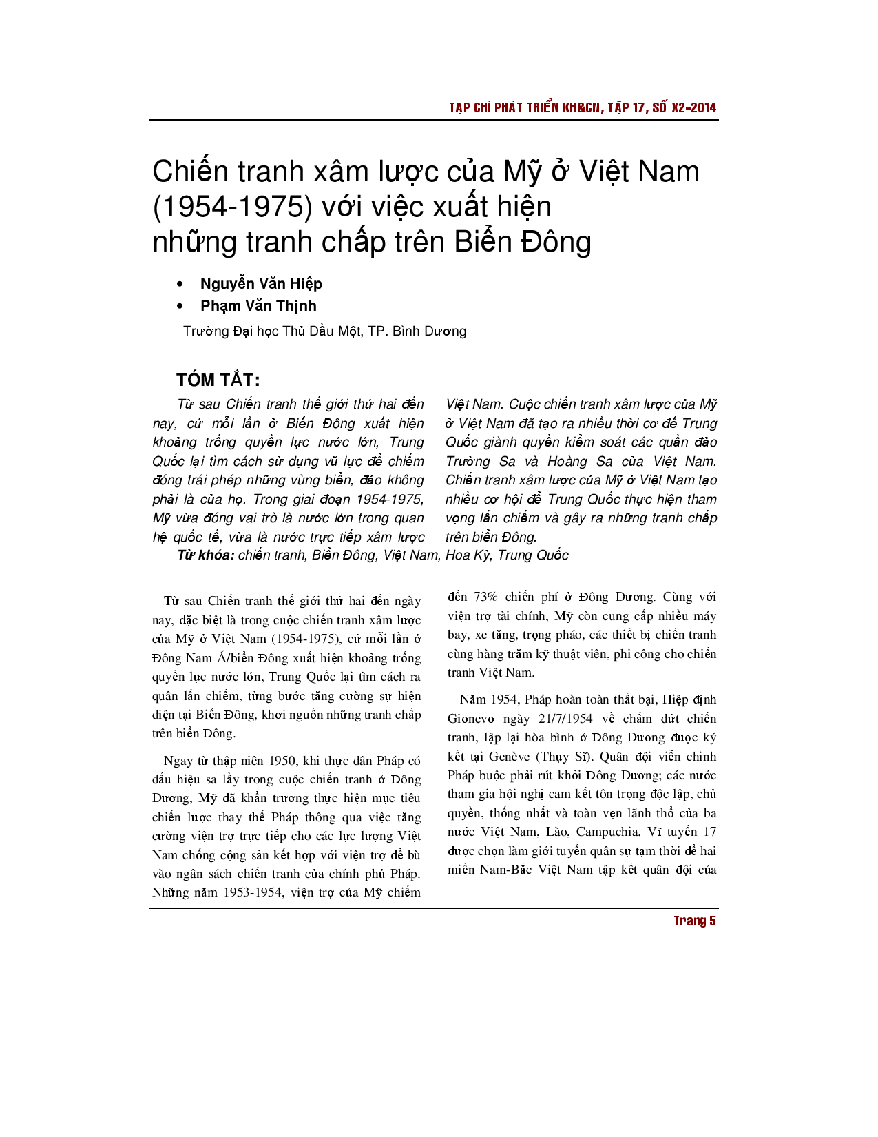 Cuộc chiến tranh của Mỹ ở Việt Nam (1954-1975) và sự khởi đầu của những tranh chấp trên Biển Đông