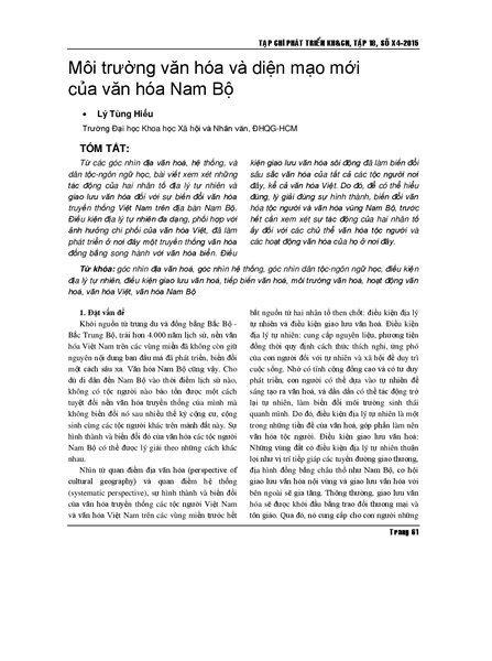 Môi trường văn hóa và diện mạo mới của văn hóa Nam Bộ