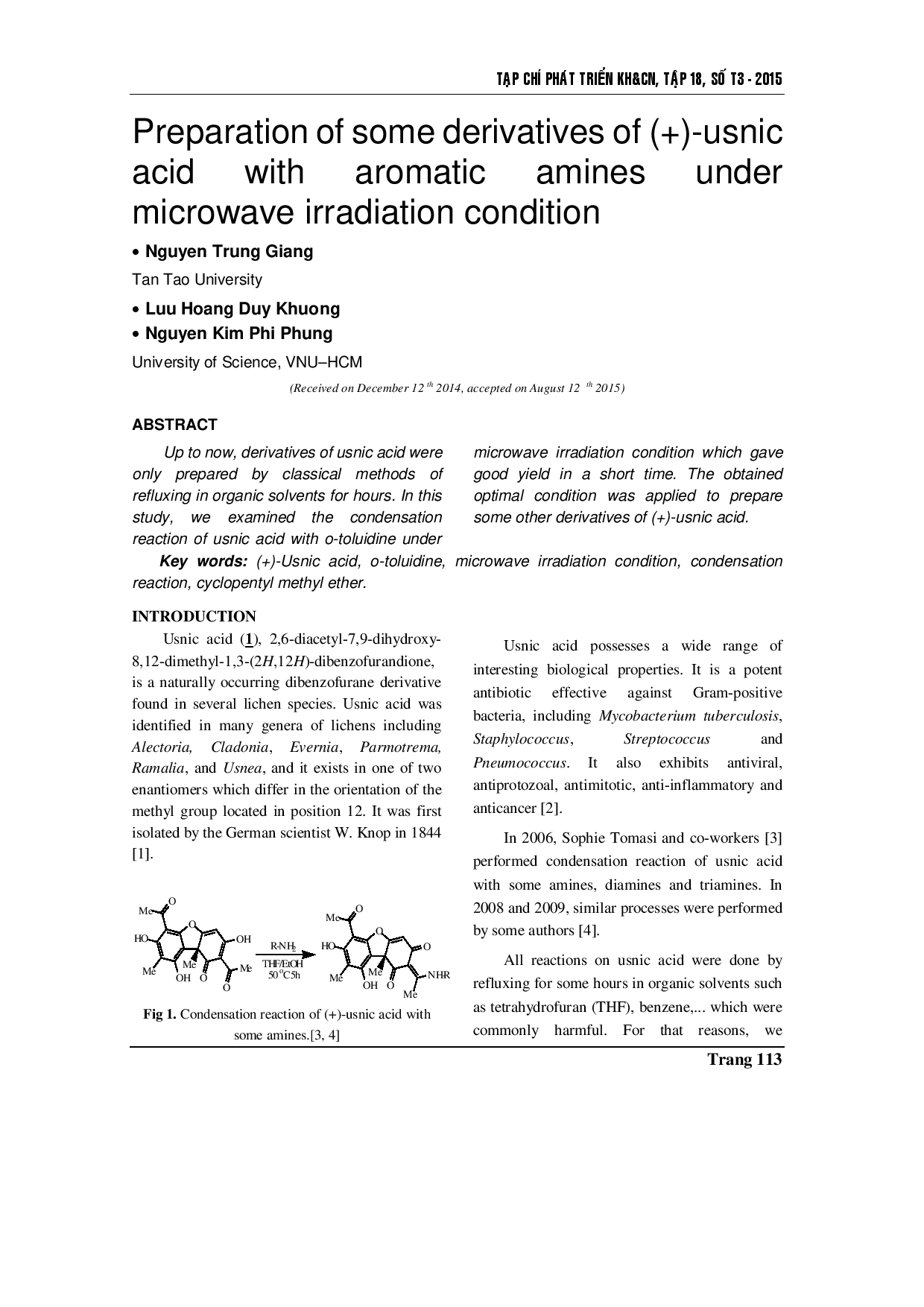 Preparation of some derivatives of (+)-usnic acid with aromatic amines under microwave irradiation condition