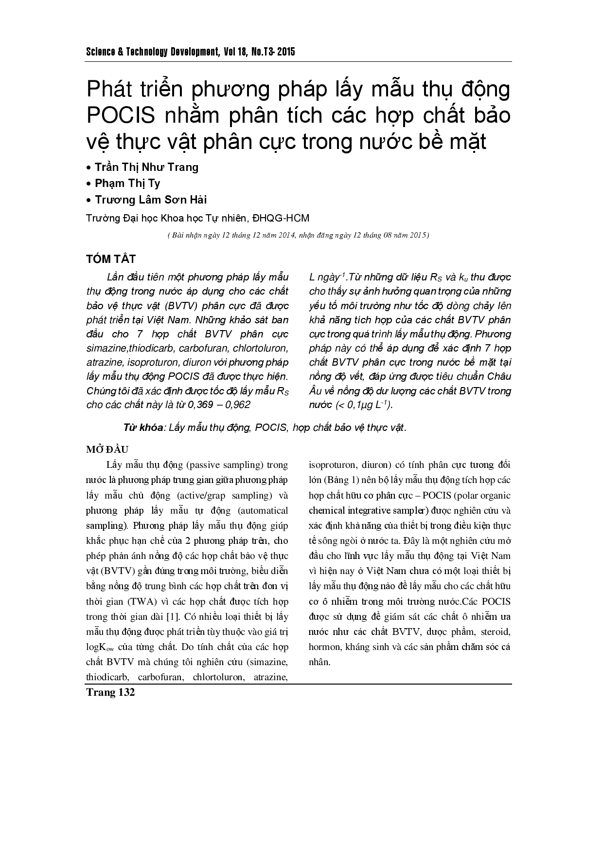 Development of passive sampler POCIS for analysis of polar pesticides in surface water