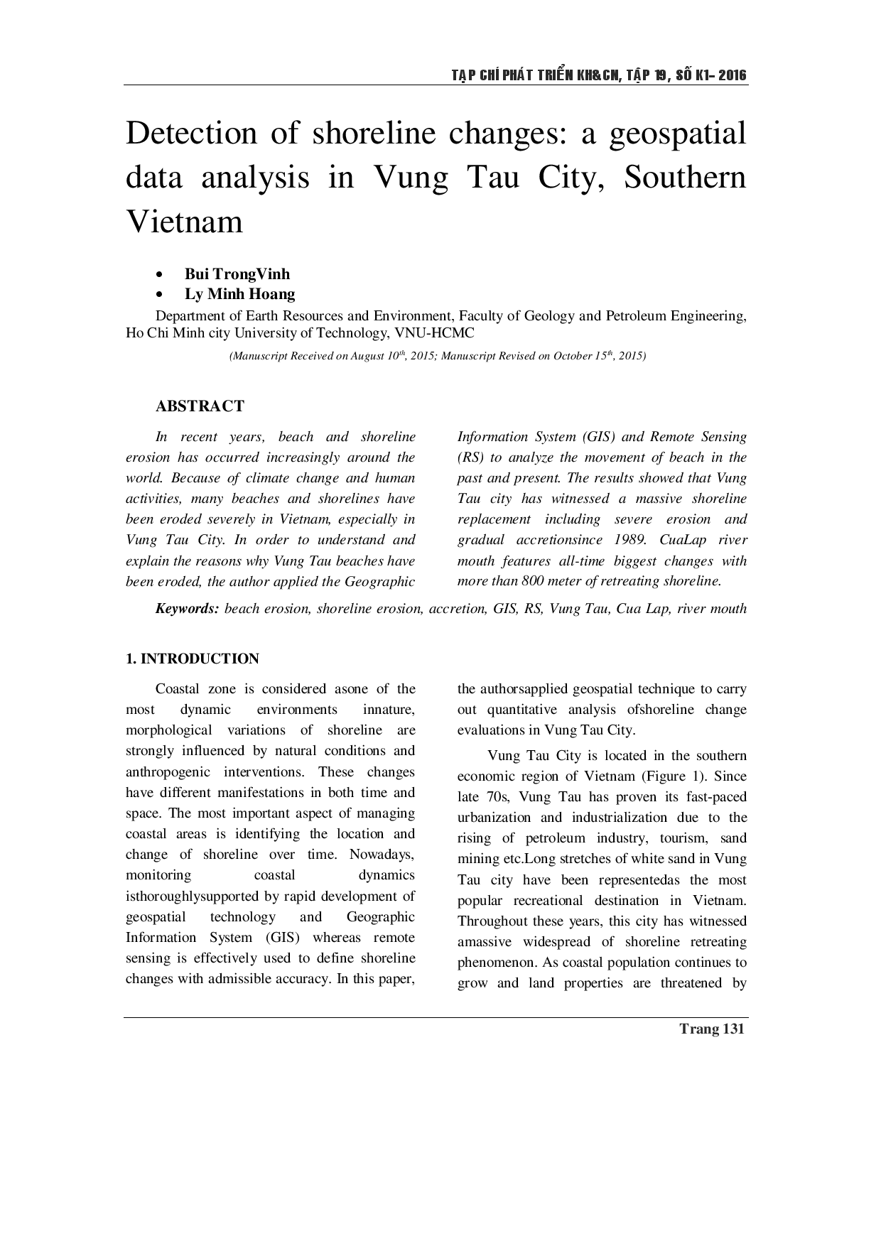 Phát hiện thay đổi đường bờ: Phân tích dữ liệu không gian địa lý tại thành phố Vũng Tàu, miền Nam Việt Nam