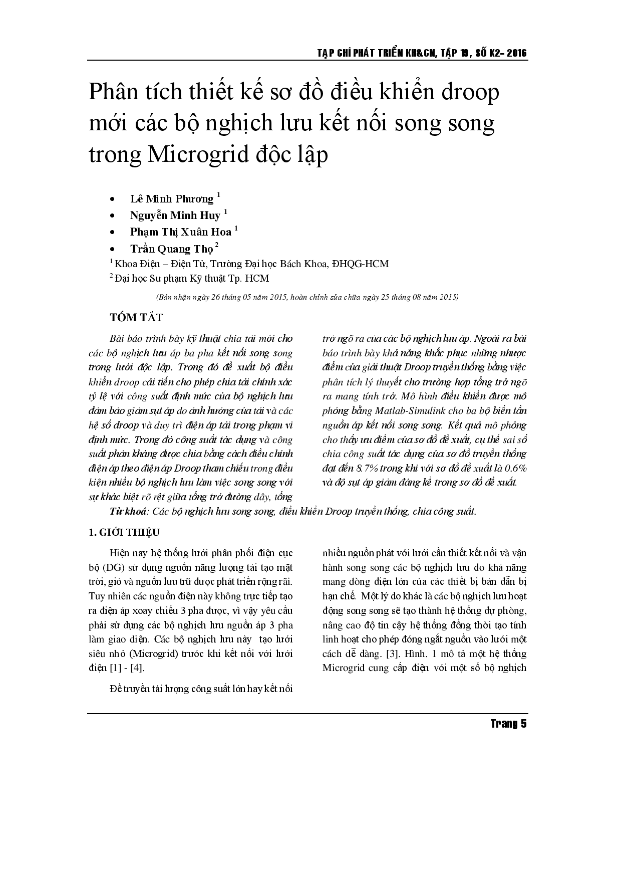 Phân tích và thiết kế sơ đồ điều khiển độ sụt mới cho bộ nghịch lưu song song ba pha trong Microgrid độc lập