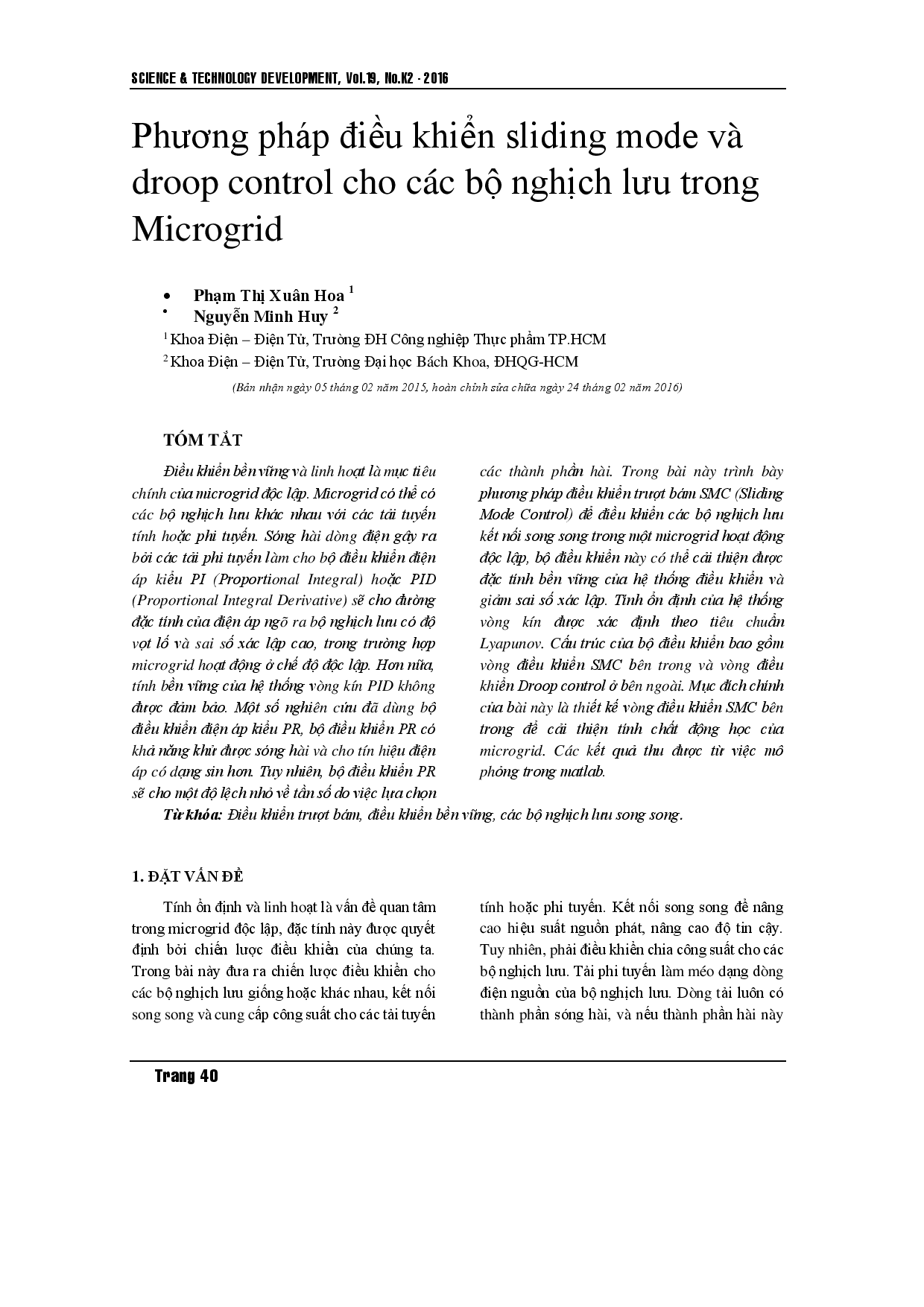 Một phương pháp điều khiển cho bộ biến tần song song trong Microgrid dựa trên chế độ trượt và điều khiển độ dốc